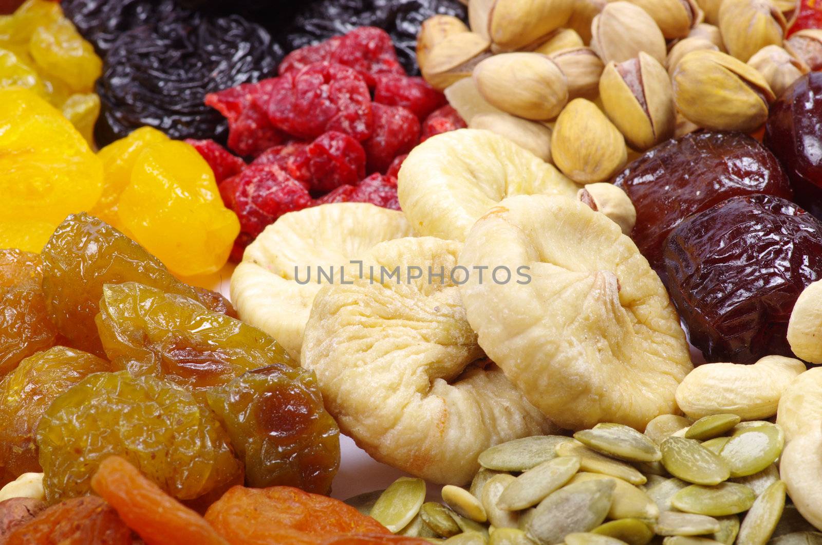 Background made of assorted dried fruits