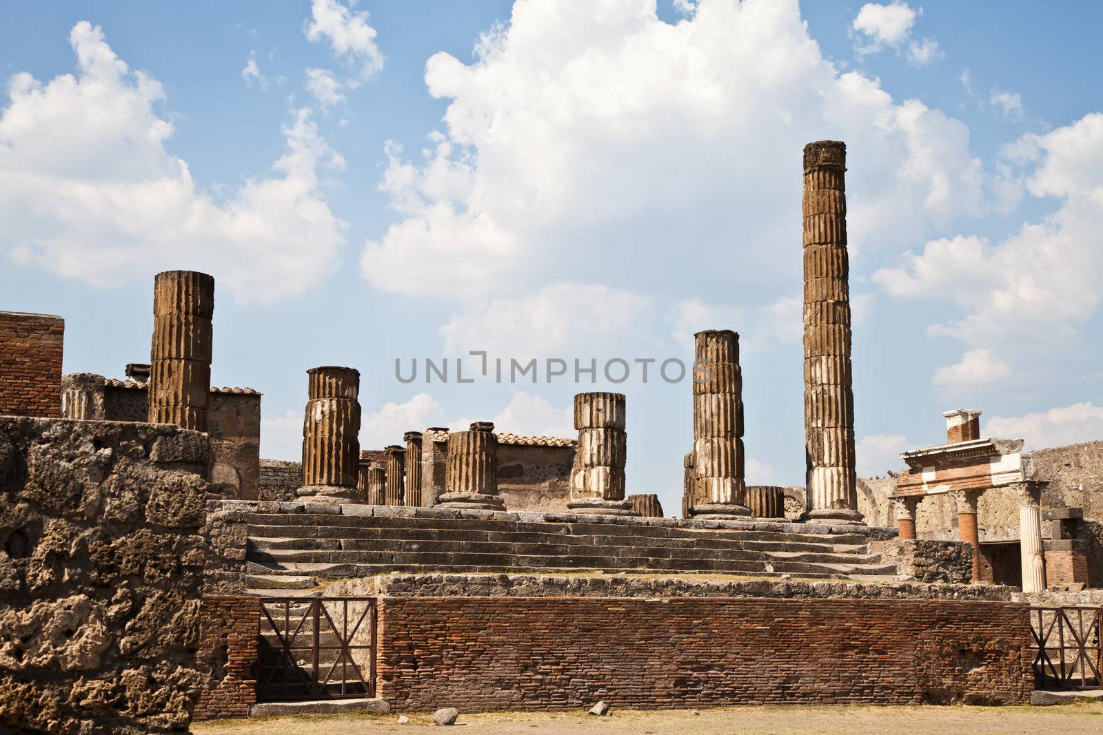 Detail of Pompeii site. The city of was destroyed and completely buried during a long catastrophic eruption of the volcano Mount Vesuvius