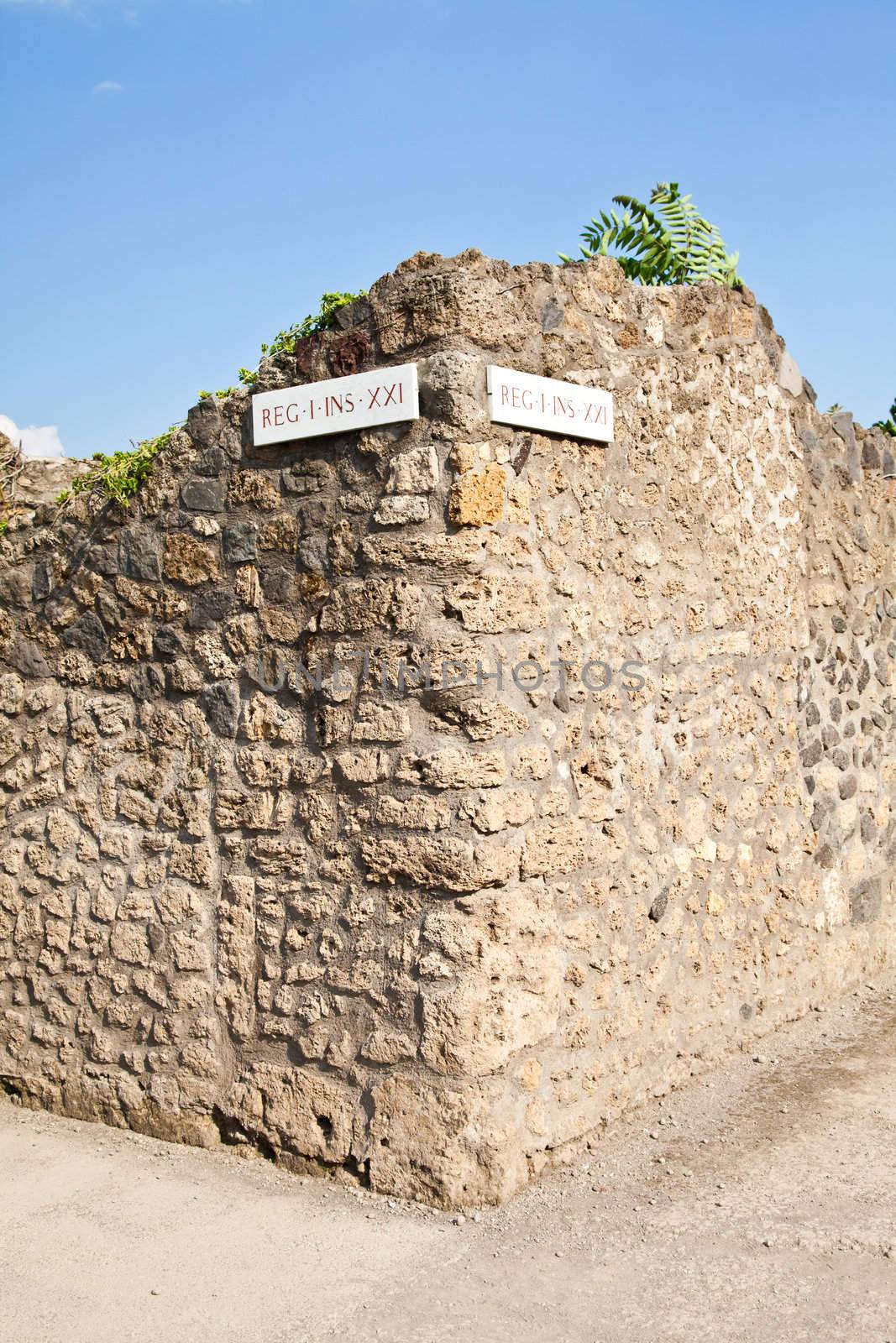 Detail of Pompeii site. The city of was destroyed and completely buried during a long catastrophic eruption of the volcano Mount Vesuvius