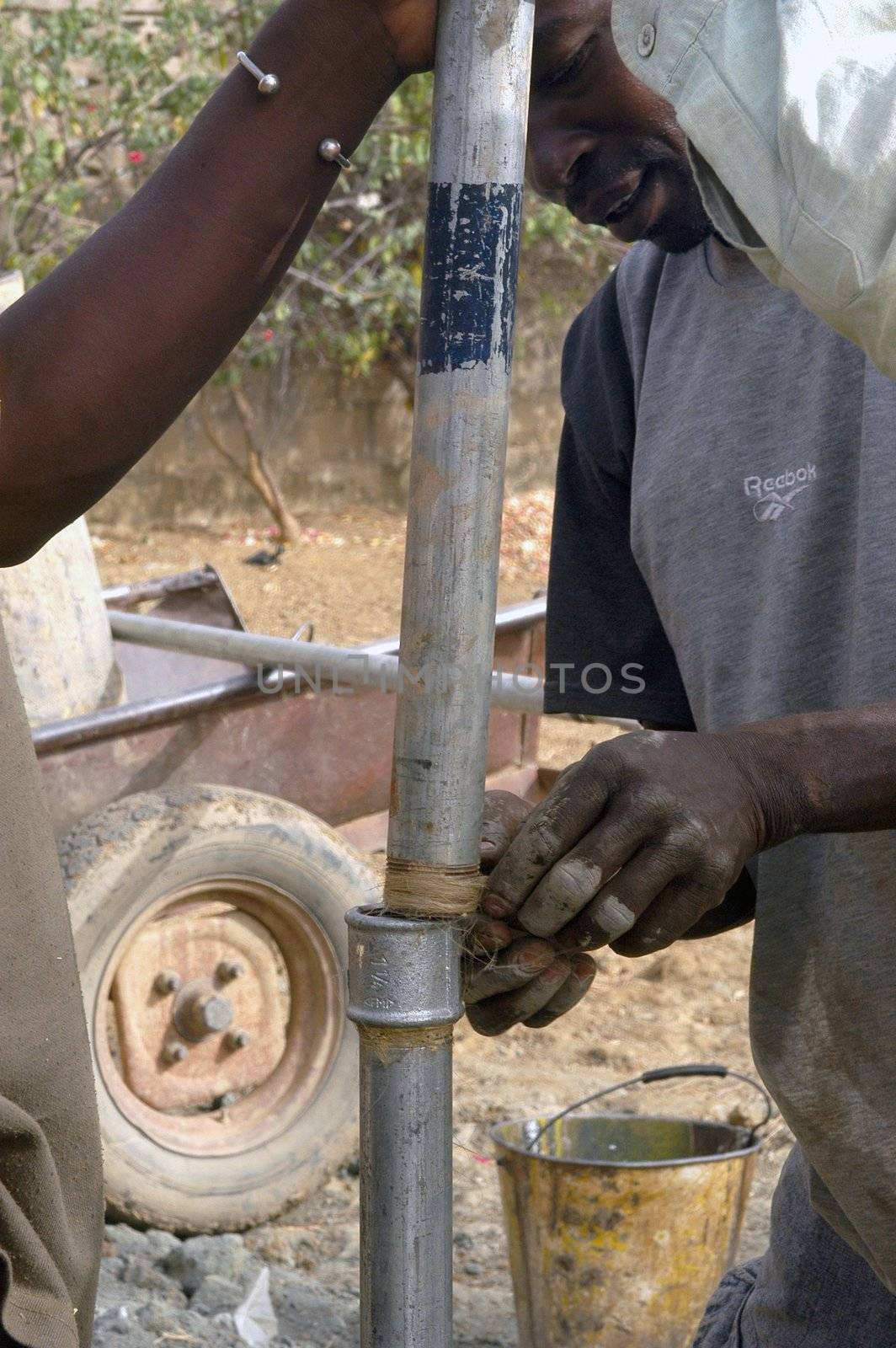 Water is not surfaces some in Africa, but with 40 meters under ground. Humanitarian associations finance and make install pumps in order to draw this water for the life of the village.                                 