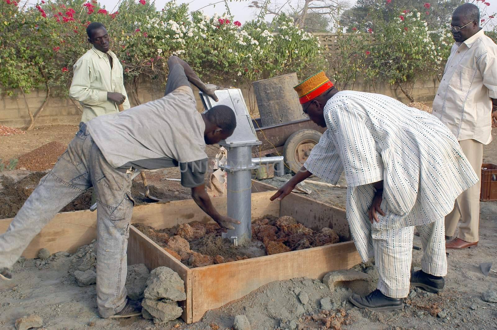 Water is not surfaces some in Africa, but with 40 meters under ground. Humanitarian associations finance and make install pumps in order to draw this water for the life of the village.                                 