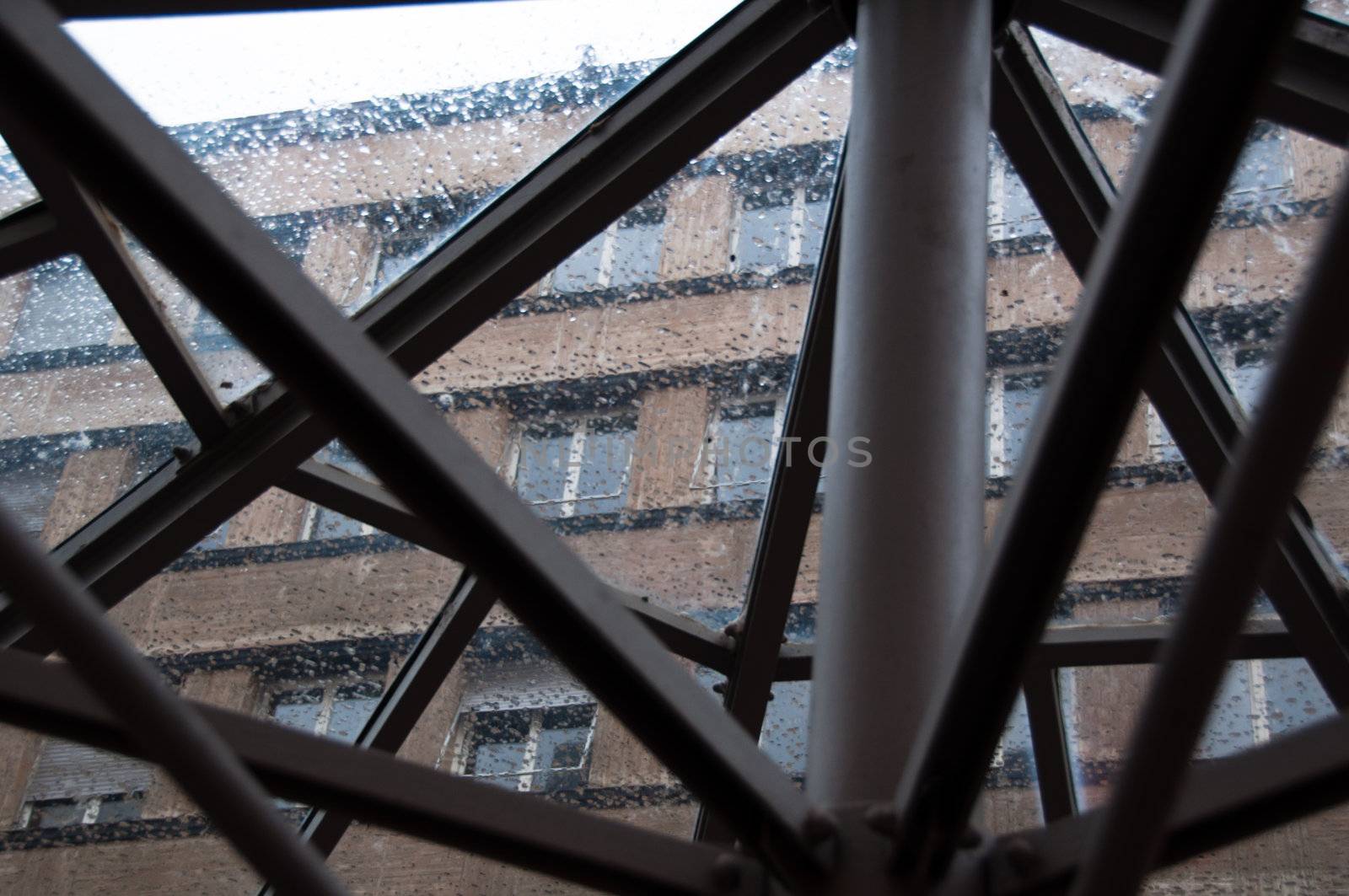 modern office building on a rainy day - close up
