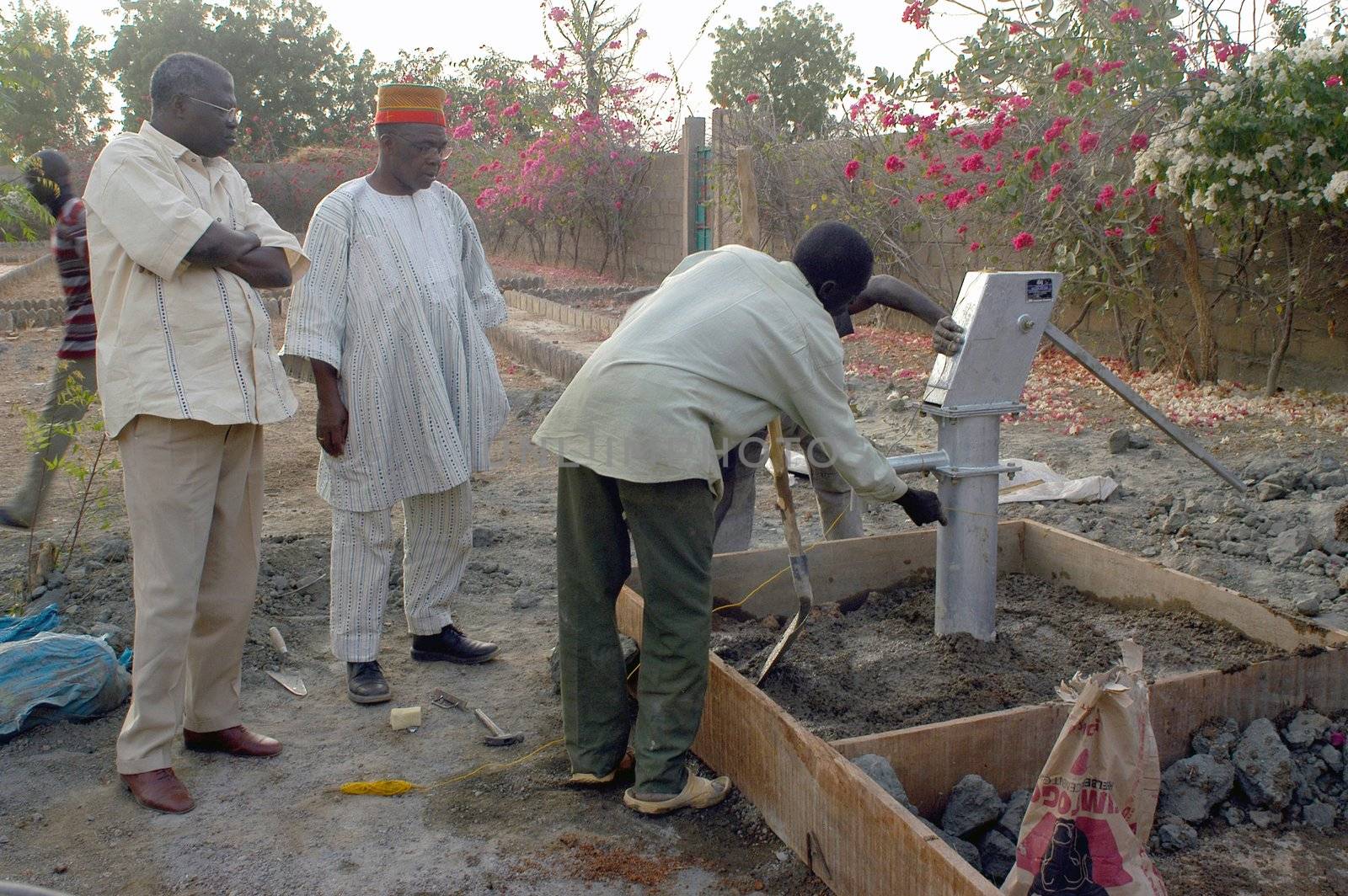 Water is not surfaces some in Africa, but with 40 meters under ground. Humanitarian associations finance and make install pumps in order to draw this water for the life of the village.                                 