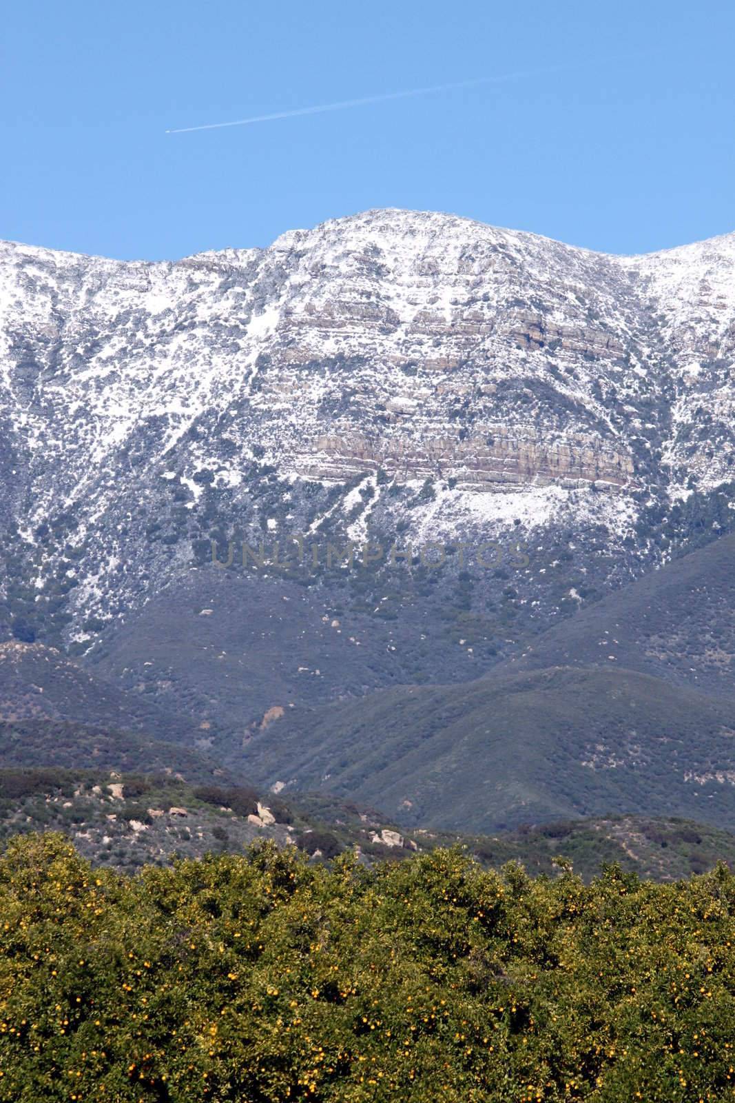 Topa Topa mountains with snow near Ojai, California