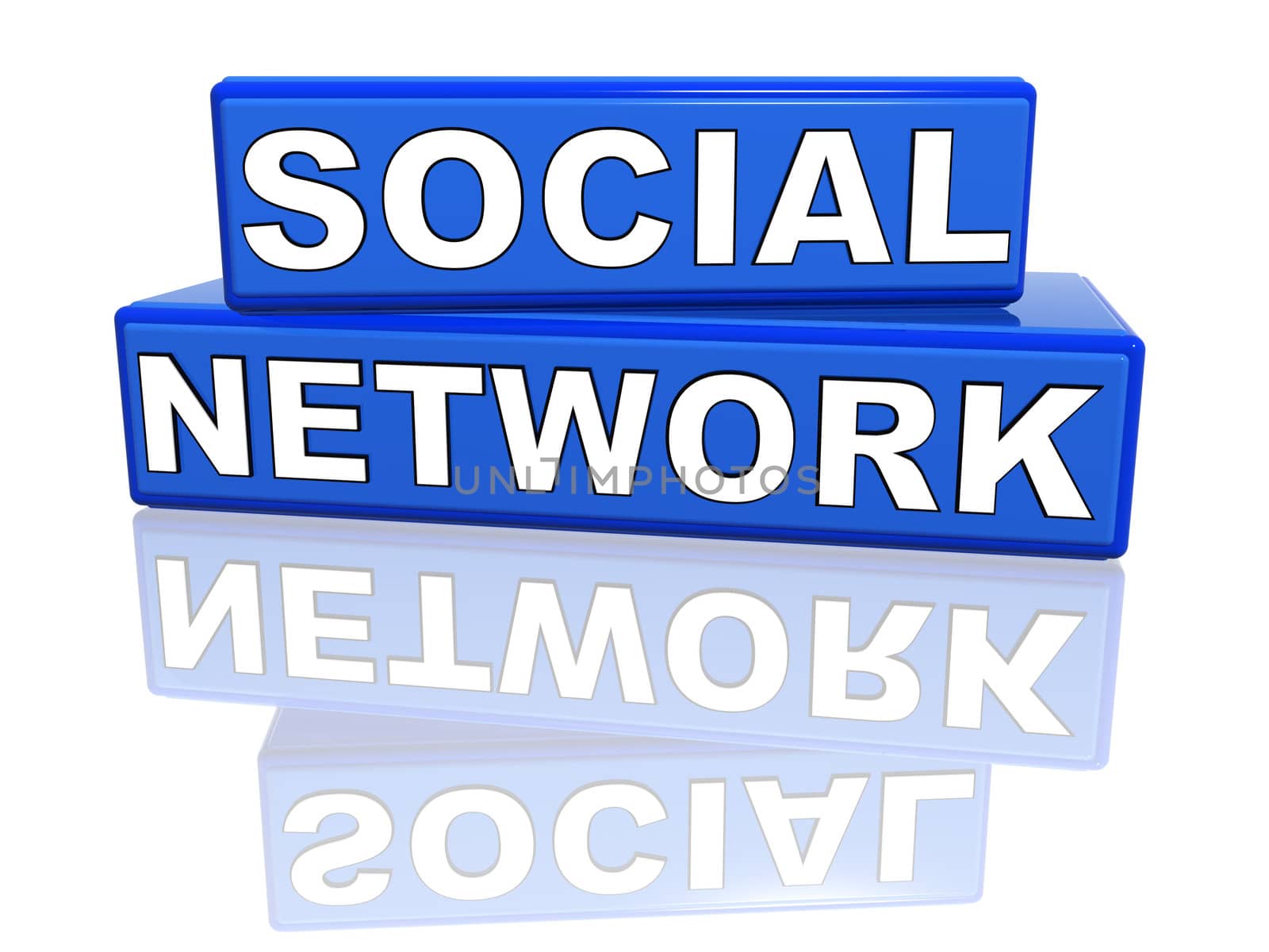 3d blue boxes with text social network