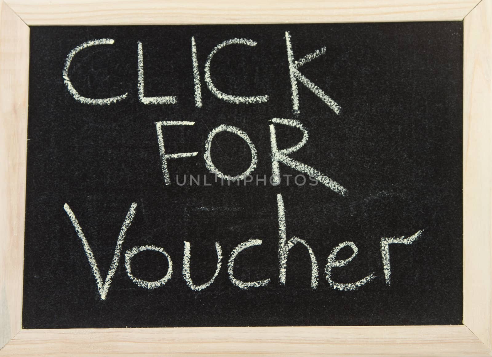 Board with 'click for voucher'. by richsouthwales