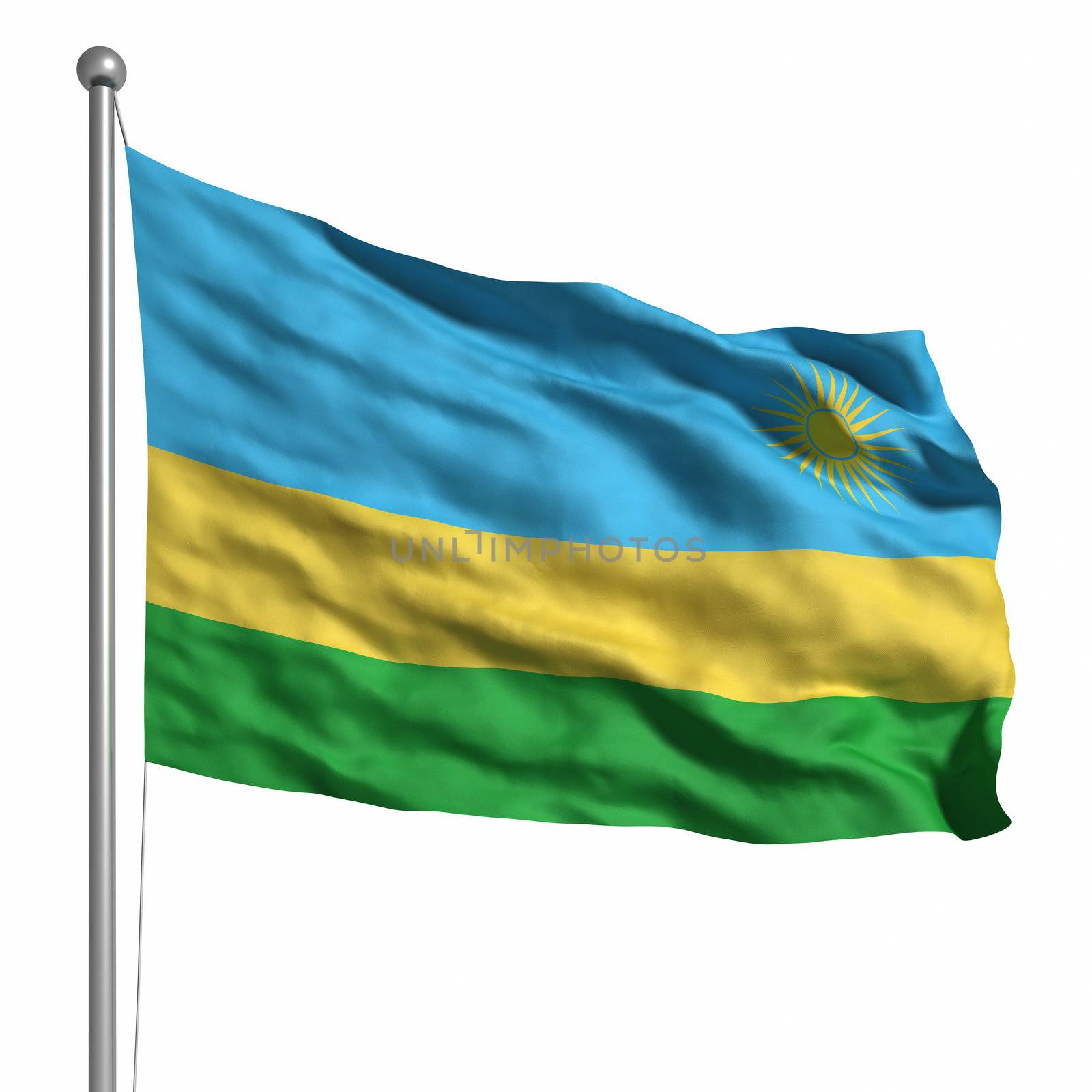 Flag of Rwanda. Rendered with fabric texture (visible at 100%). Clipping path included.