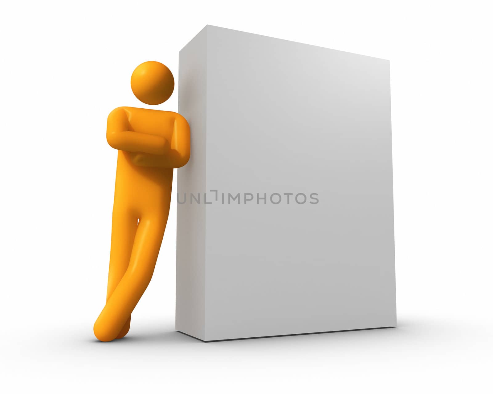 Businessman leaning against a Blank Box. Clipping path included.