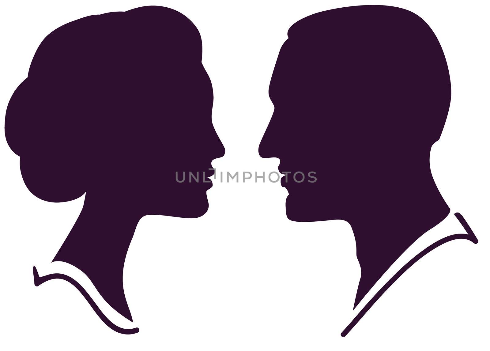 man and woman face profile, vector male female couple