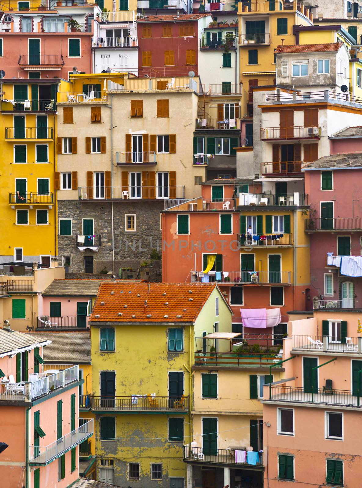 Colourful house frontings forming a beautiful background pattern. Cinque Terre - Italy.