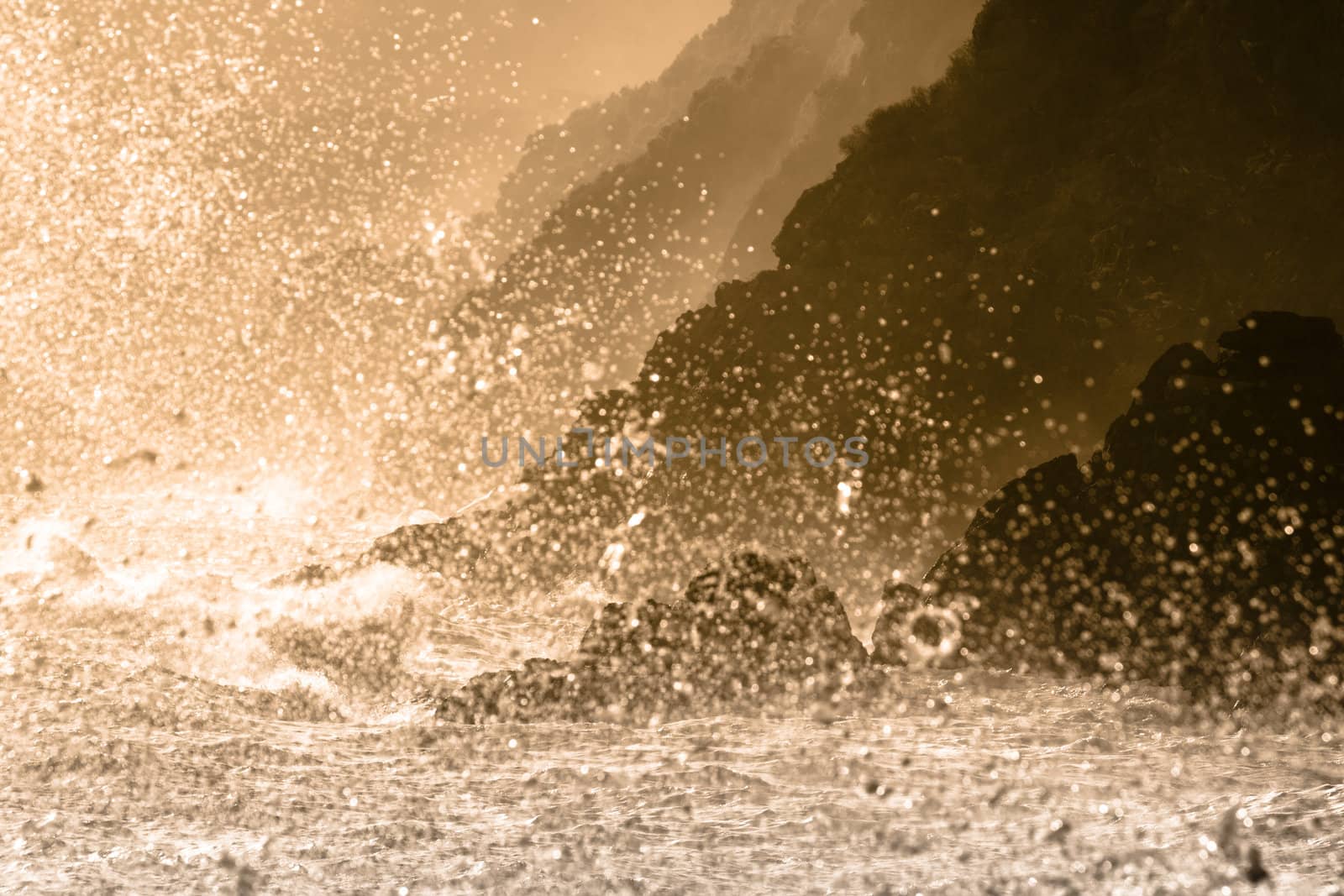 Dramatic seascape in Mediterranean sea in Chinque Terre national park in Italy.