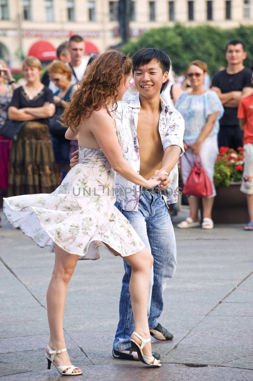 Dances in the street of St Petersburg, Russia