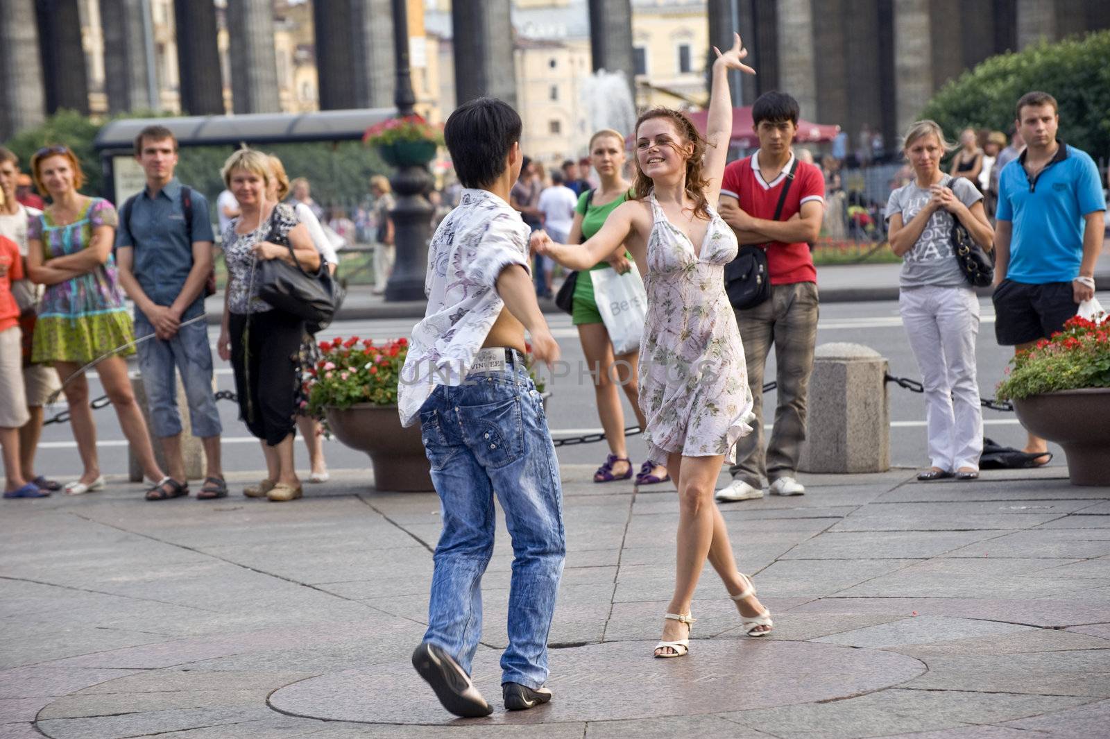 Dances in the street of St Petersburg, Russia