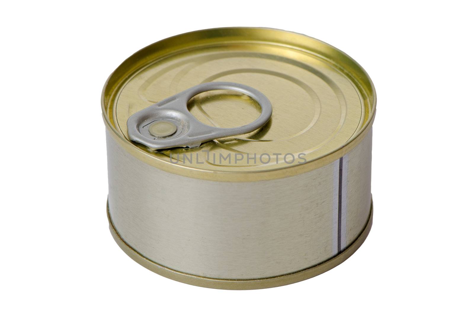 Tuna fish tin can isolated on white background.