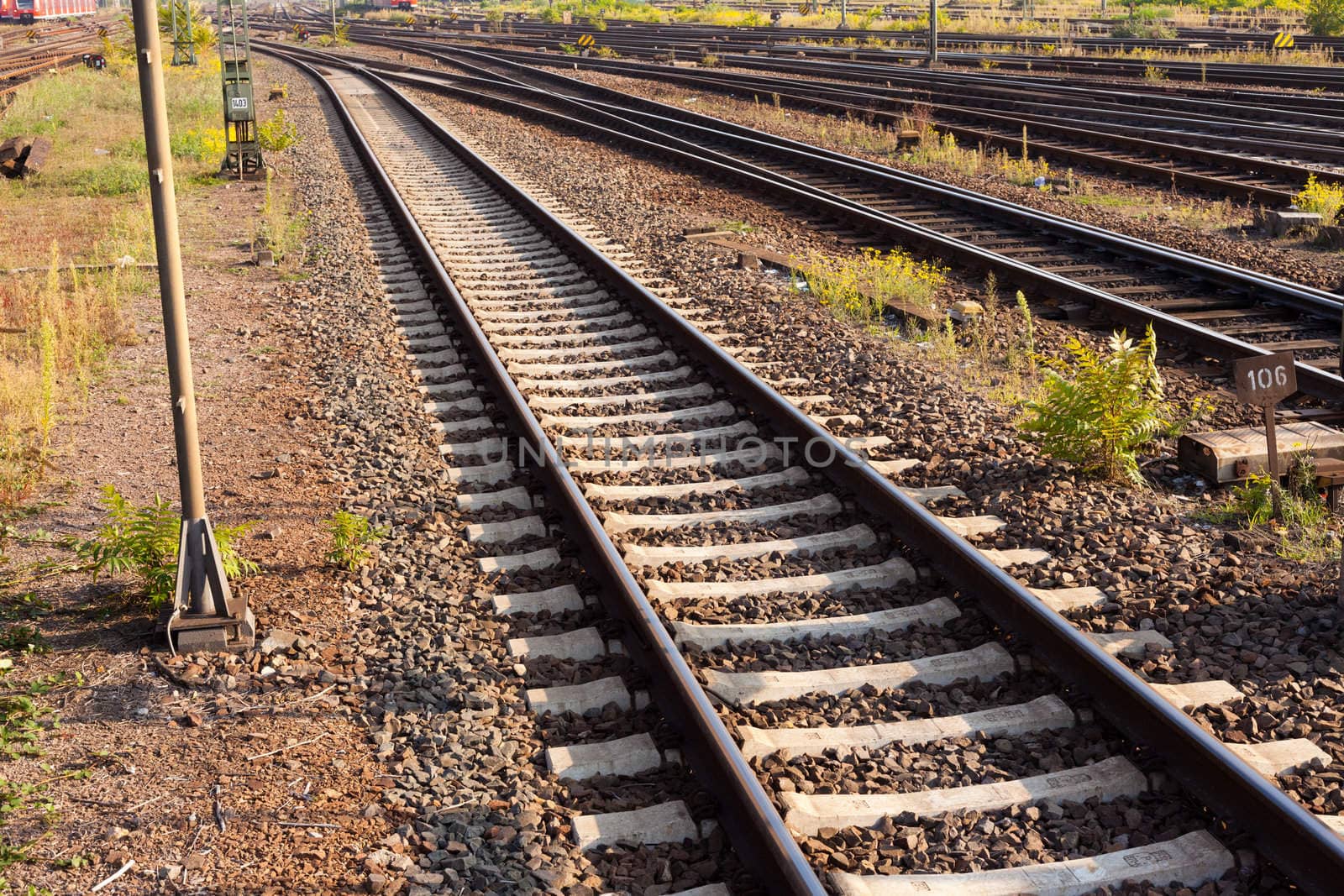 Railway Tracks and Switch near Train Station.