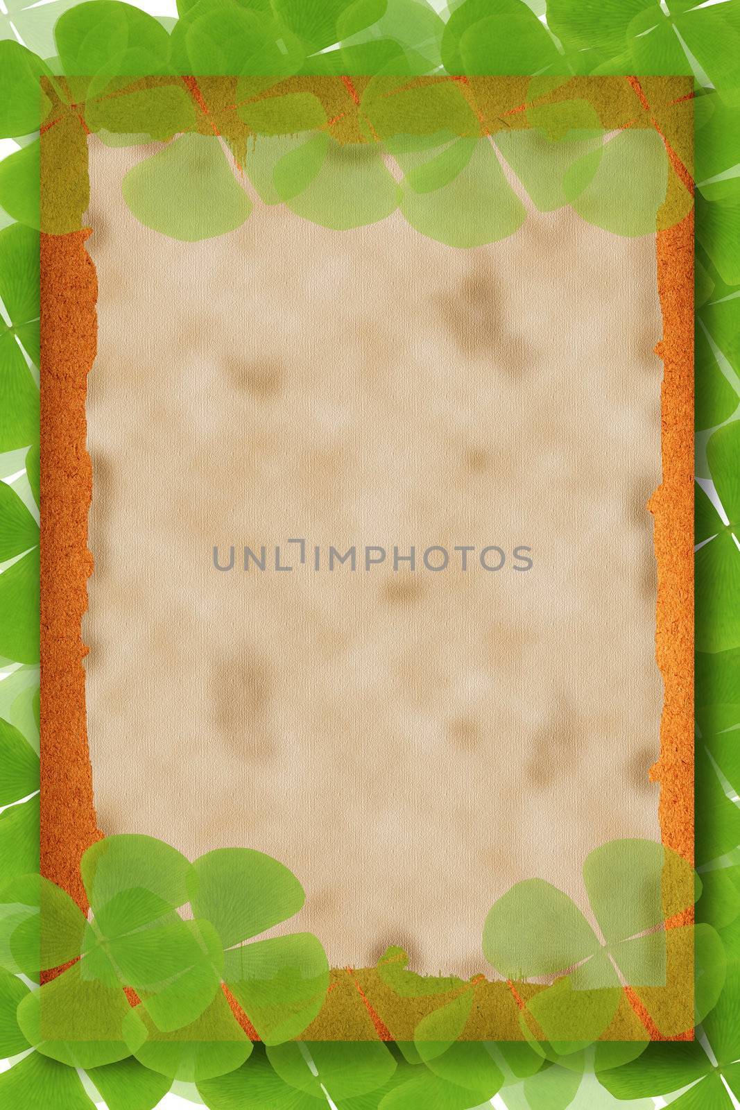 Old paper background with green leaves