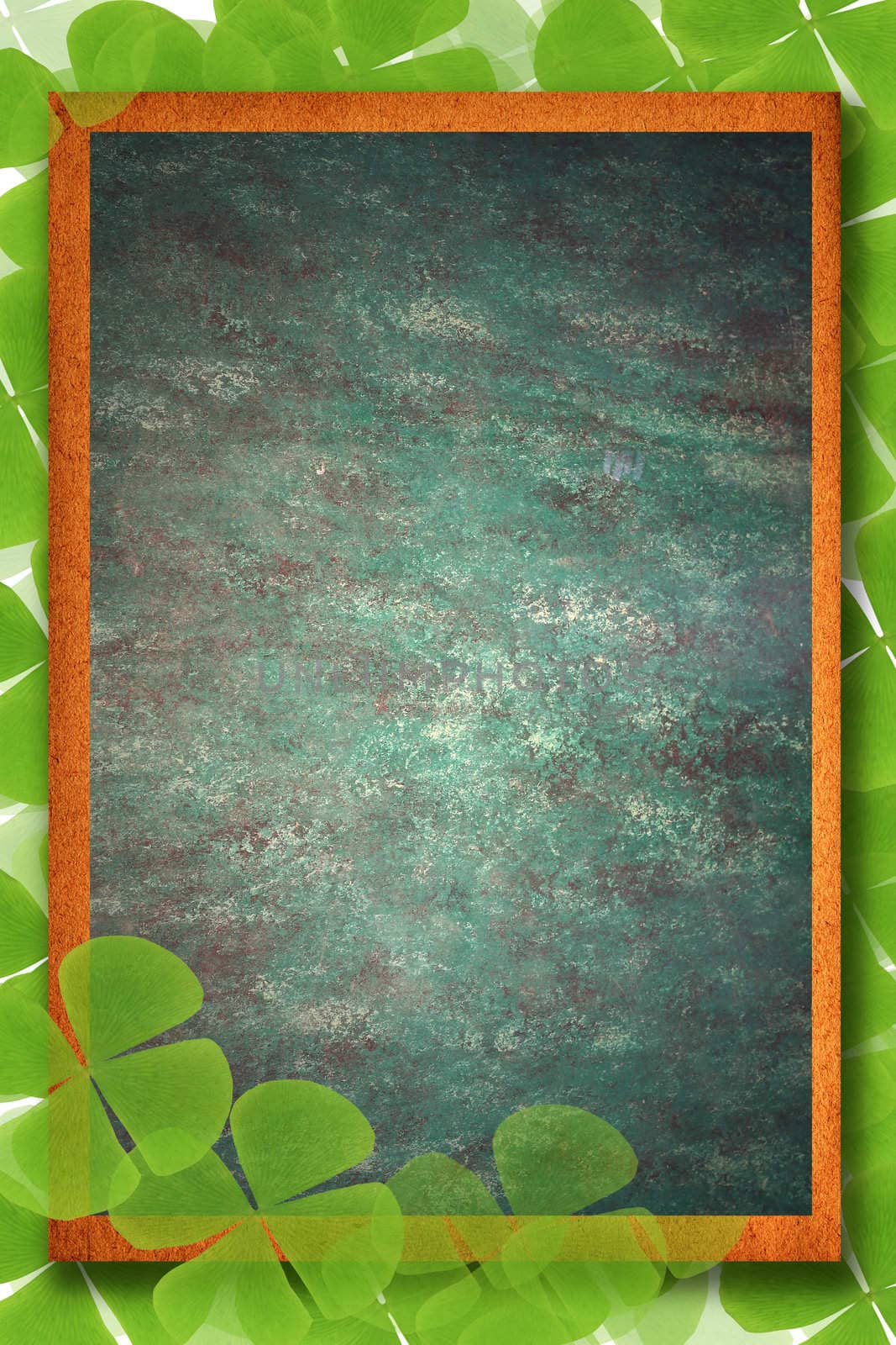 Old paper background with green leaves