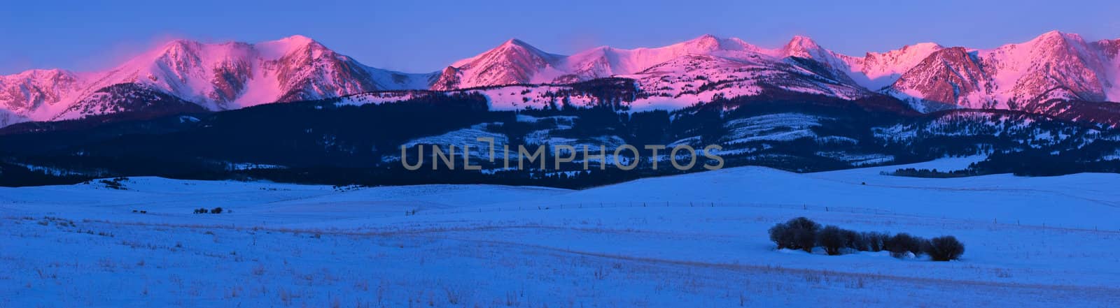 The Bridger Mountain Range and rangeland in winter, Gallatin County, Montana, USA by CharlesBolin