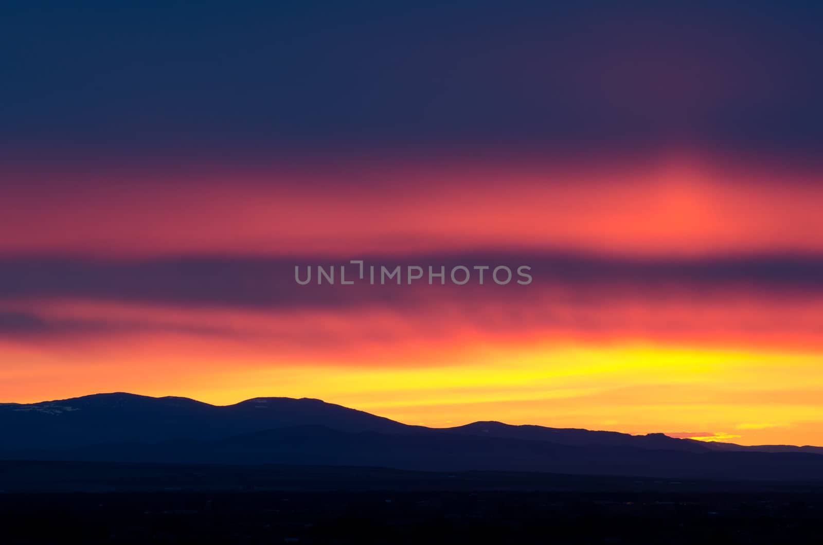 Spring sunset over the Gallatin Valley from a city park in Bozeman, Gallatin County, Montana, USA