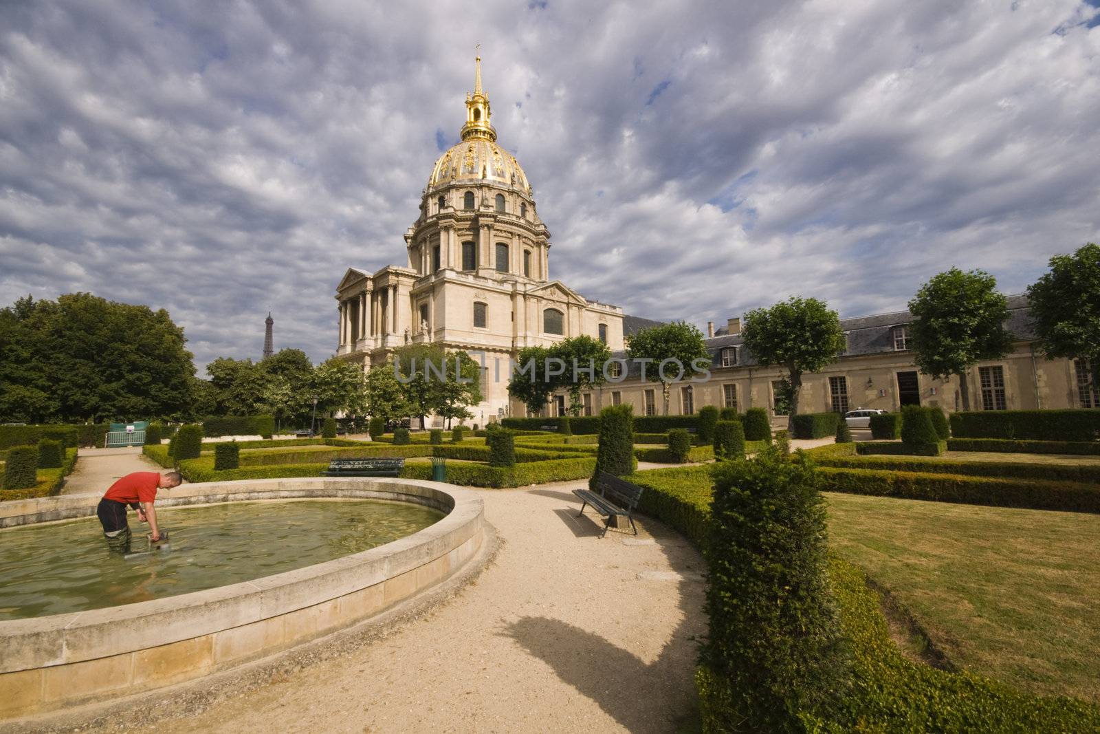 Historic Dome Church set in formal gardens at Les Invalides in Paris, France.