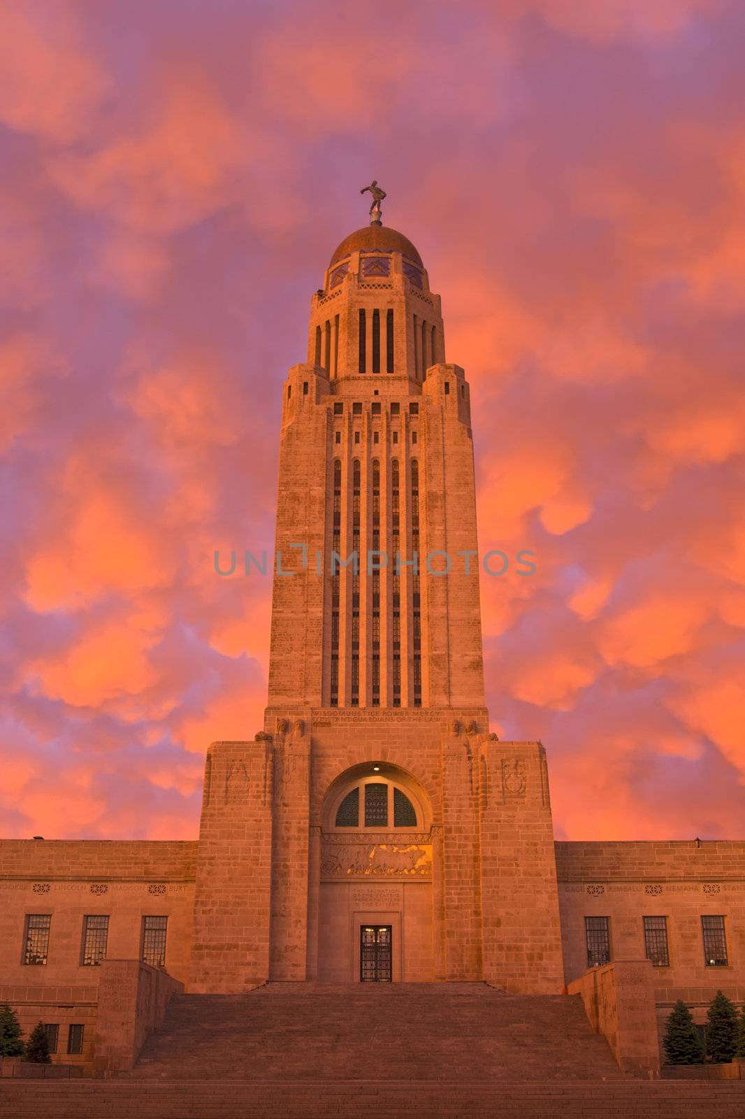 Nebraska State Capitol Building, sunrise, Lincoln, Lancaster County, Nebraska, USA by CharlesBolin