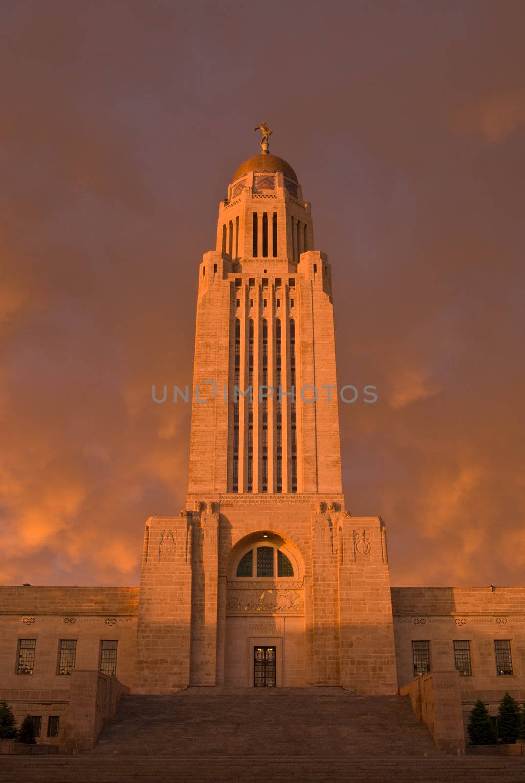 Nebraska State Capitol Building, sunrise, Lincoln, Lancaster County, Nebraska, USA by CharlesBolin