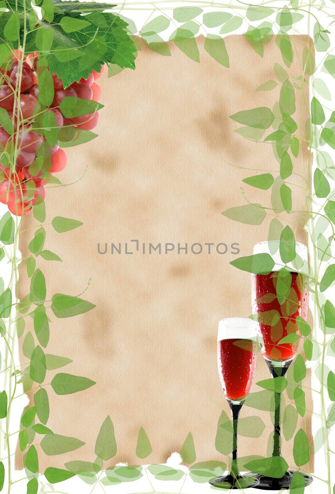 Framework paper with leaves and wine