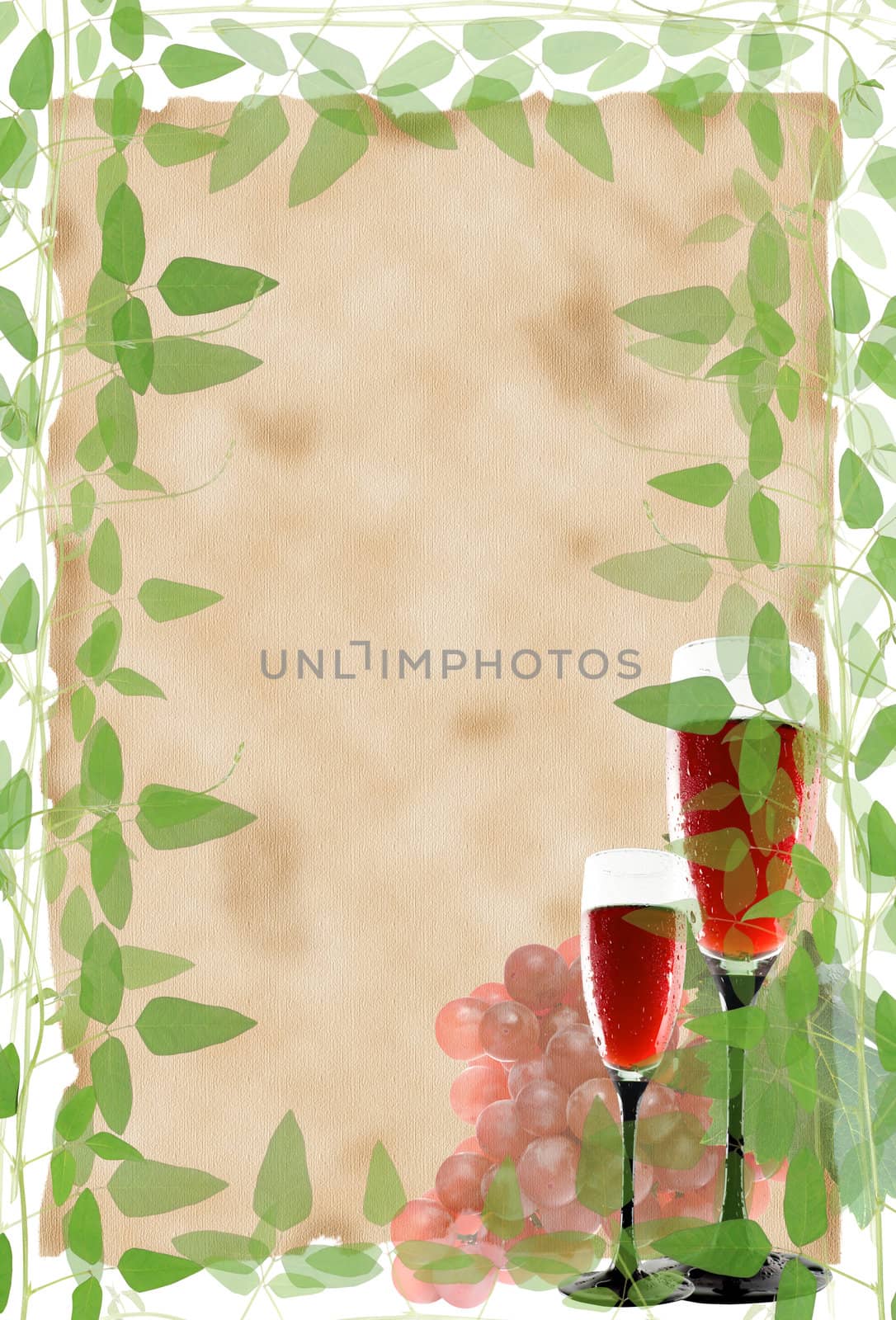 Framework paper with leaves and wine