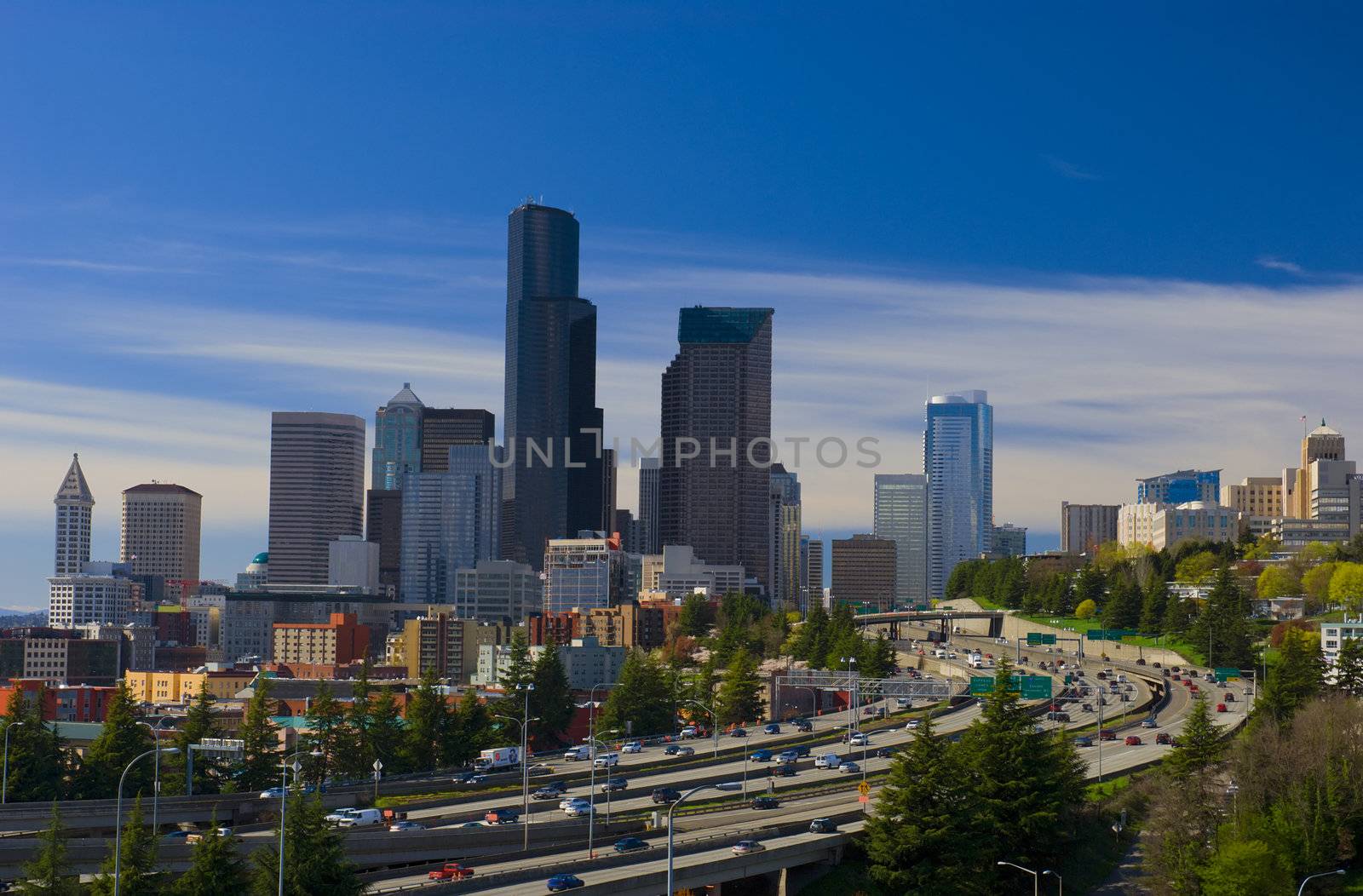 Downtown Seattle and Interstate Five, King County, Washington, USA by CharlesBolin