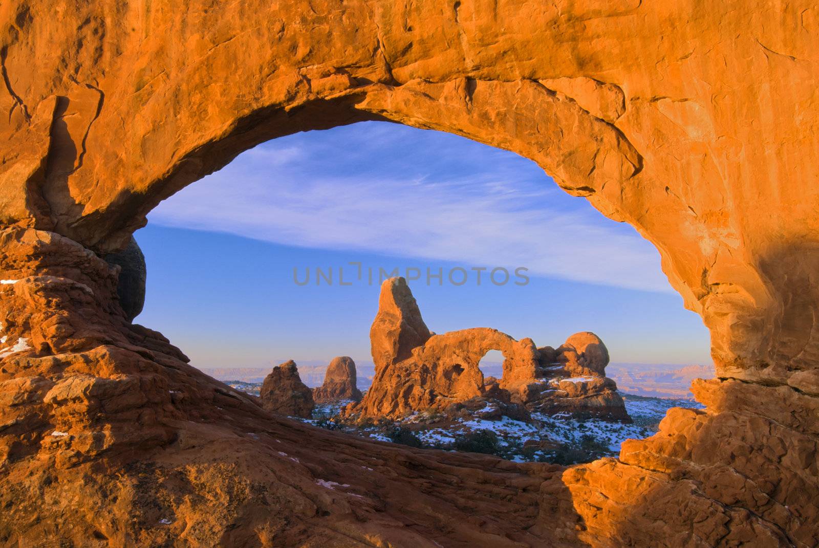 The North Window and Turret Arch at sunrise in winter, Arches National Park, Grand County, Utah, USA by CharlesBolin