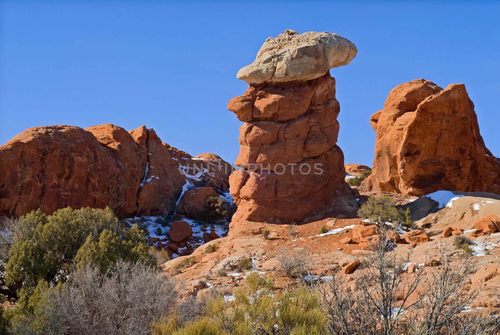 A strange caprock formation made of eroded sandstone, Arches National Park, Grand County, Utah, USA by CharlesBolin