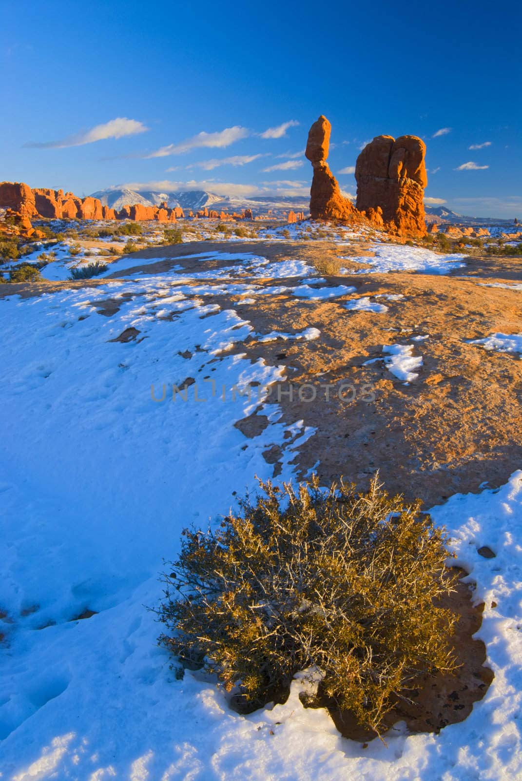 Balanced Rock in winter at sunset, Arches National Park, Grand County, Utah, USA by CharlesBolin