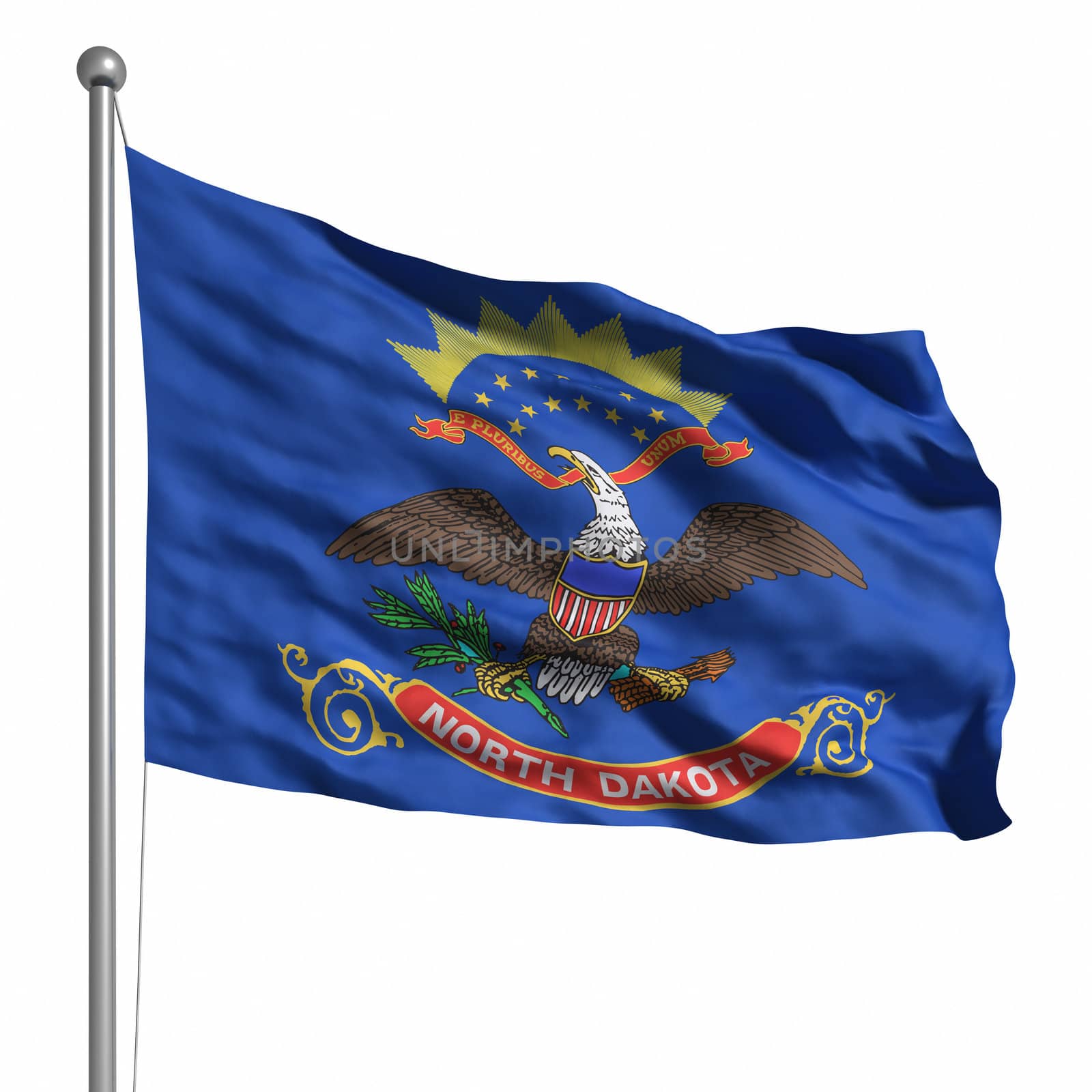 Flag of North Dakota. Rendered with fabric texture (visible at 100%).  Clipping path included.