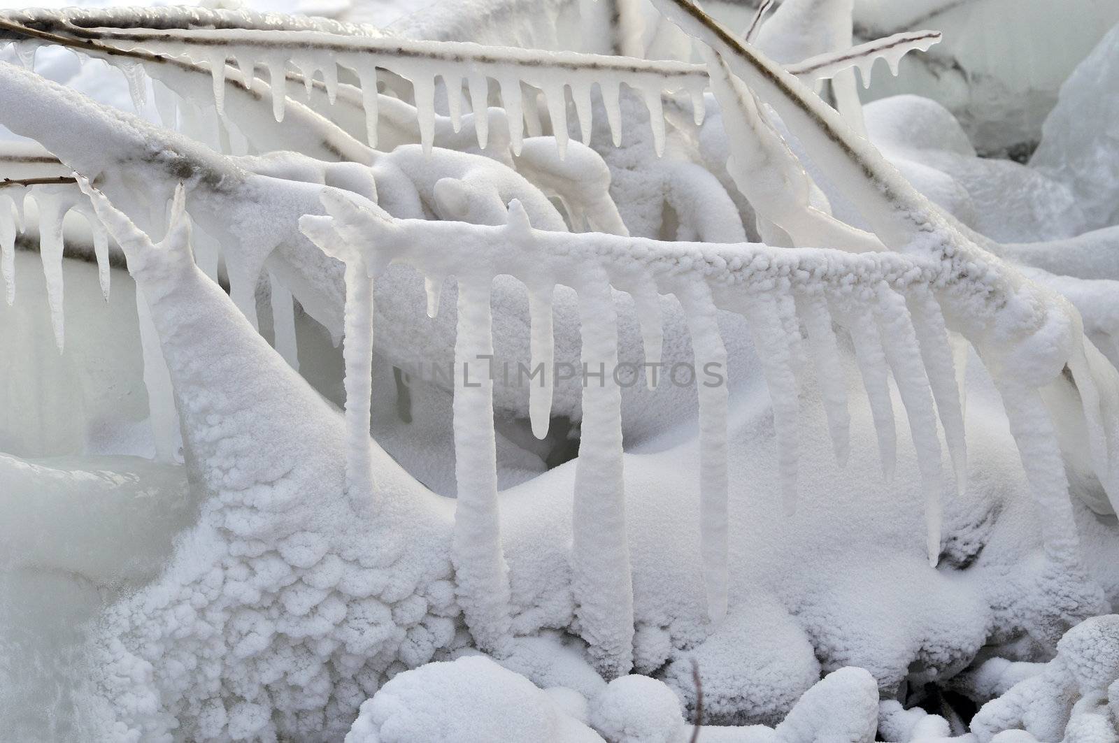 Fantastic winter background  lanscape; nice white snowy icicle 