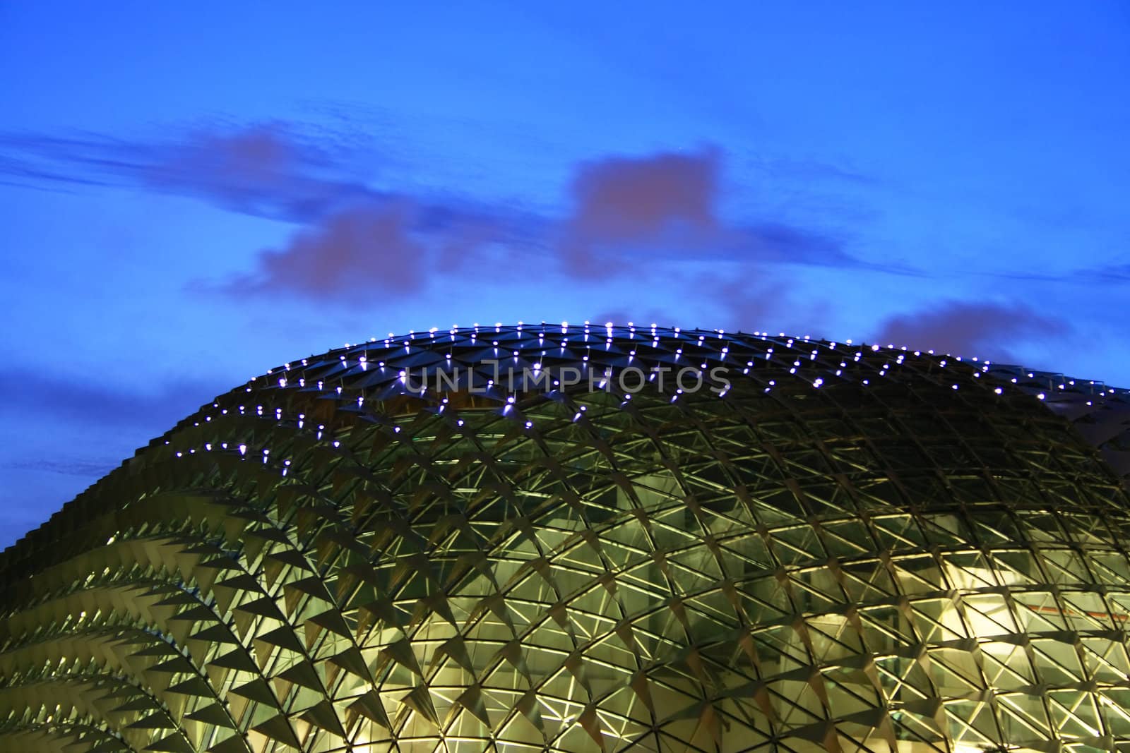 Roof of Esplanade Singapore in Night, a landmark building in Singapore.