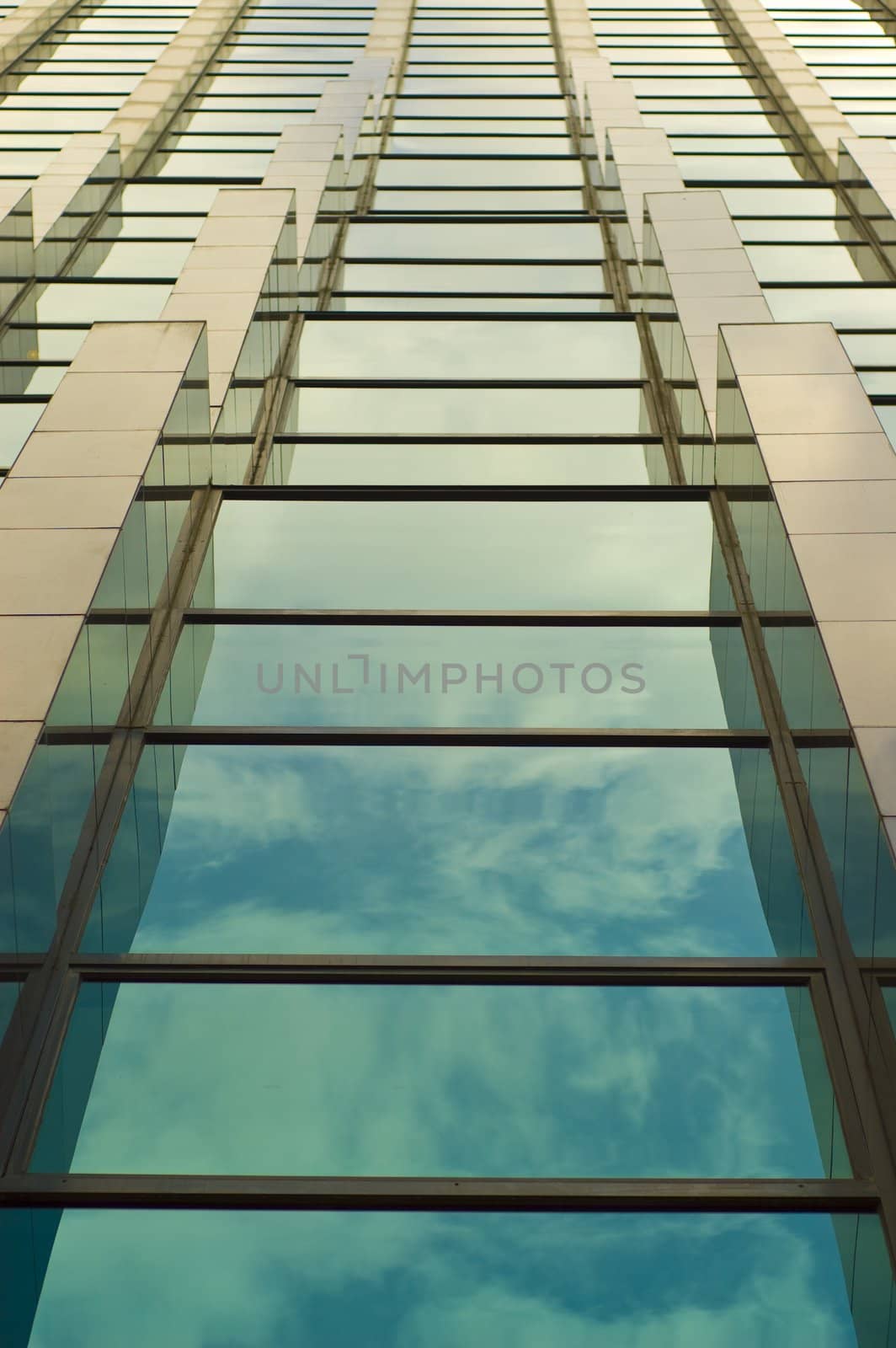 Reflection Of Sky In Windows Of Office Building.