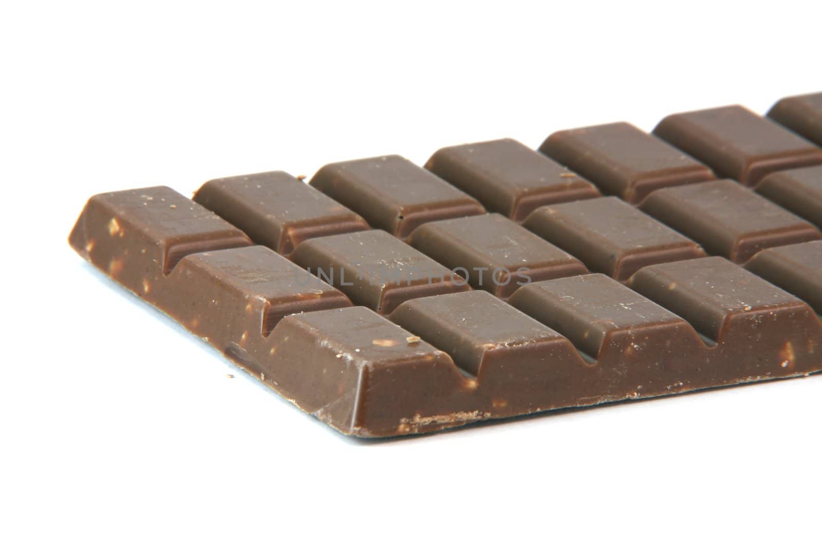 chocolate bar detail with copy space isolated on white background food and sweets concepts