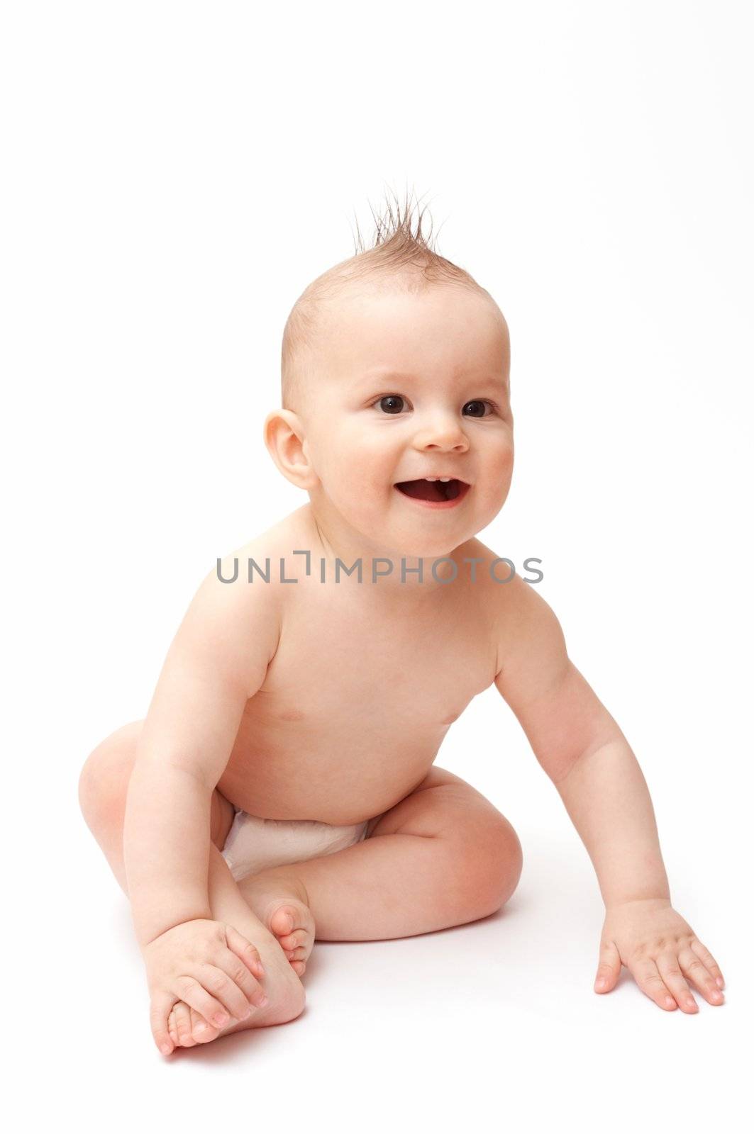 laughing baby with spike hair