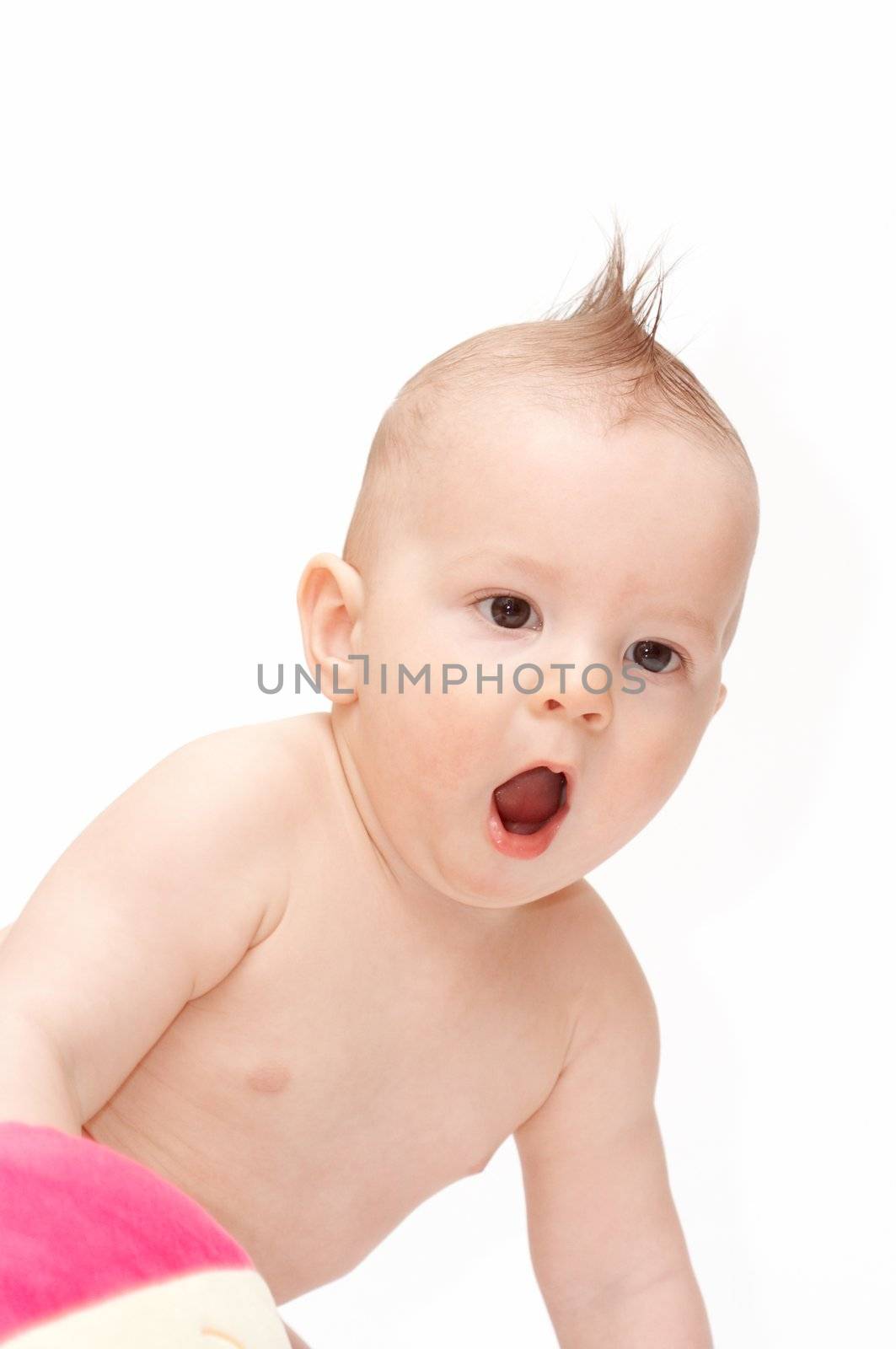 amazed baby with spike hair