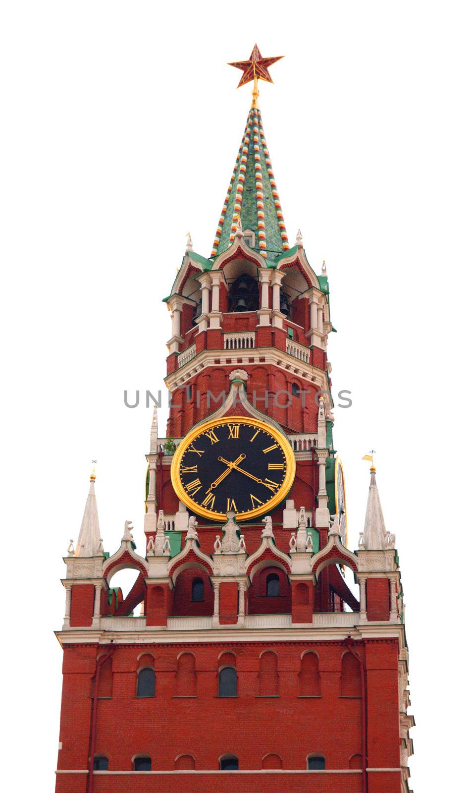 tower of Moscow kremlin on Red Square in Russia, isolated on white