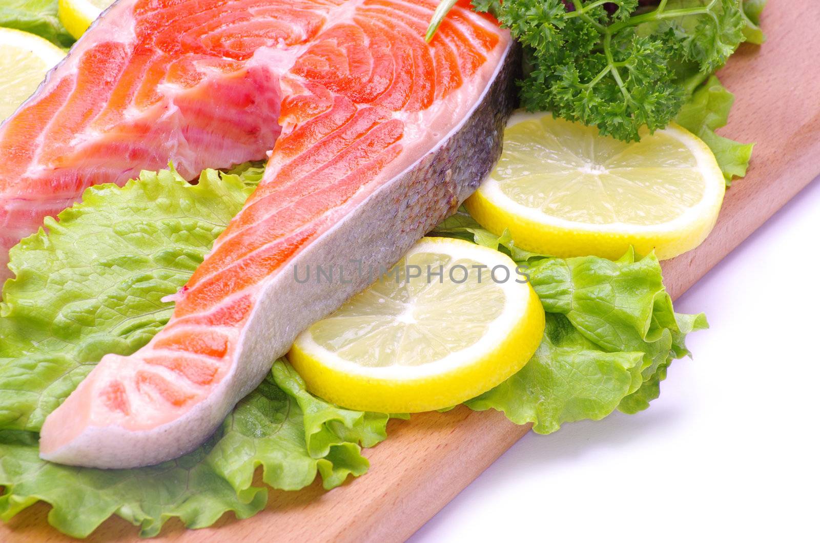 raw salmon and spices isolated