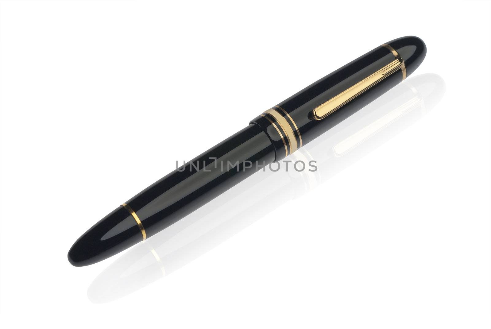 Closed fountain pen on white with clipping path