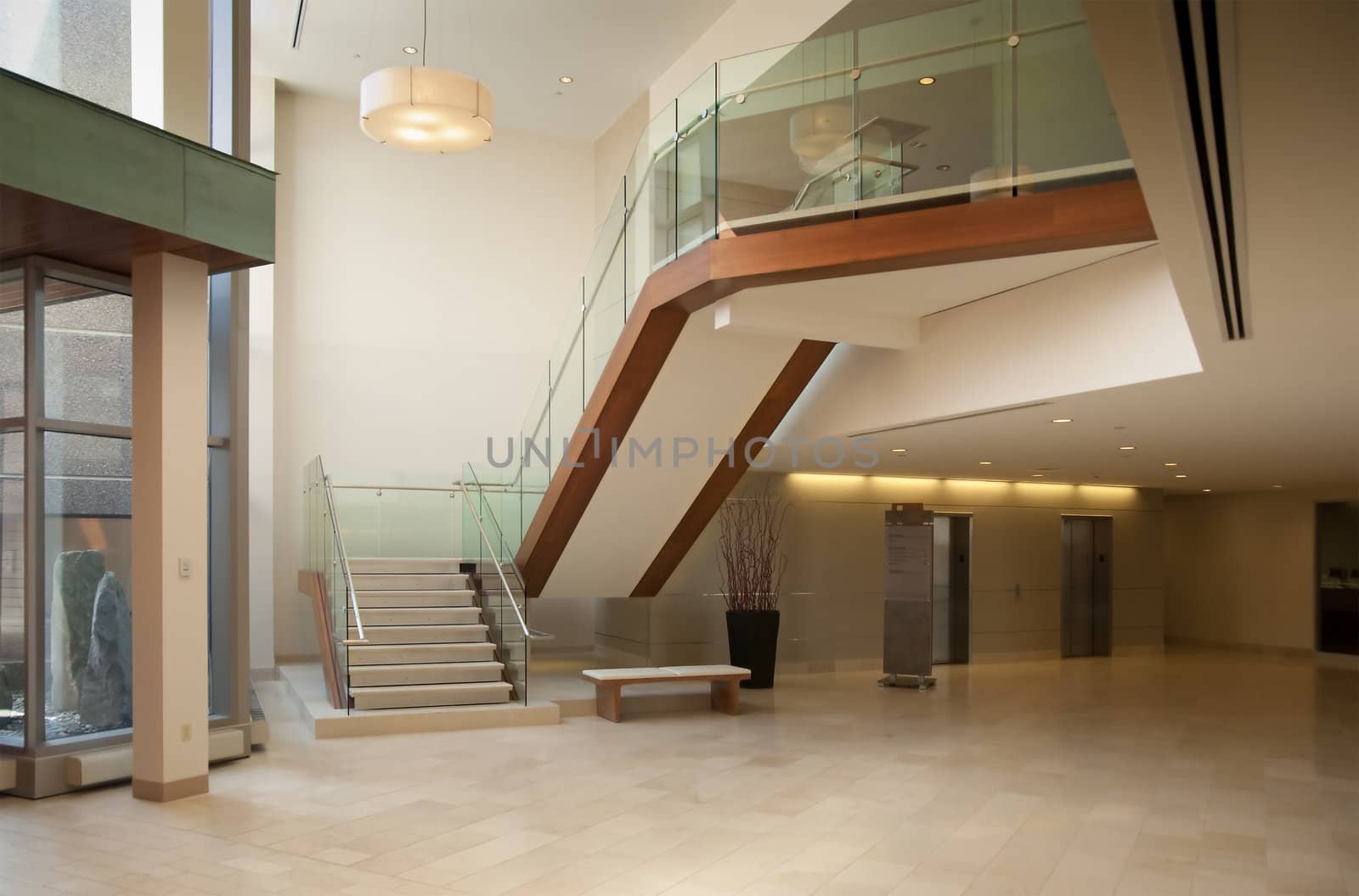 Contemporary staircase in commercial building
