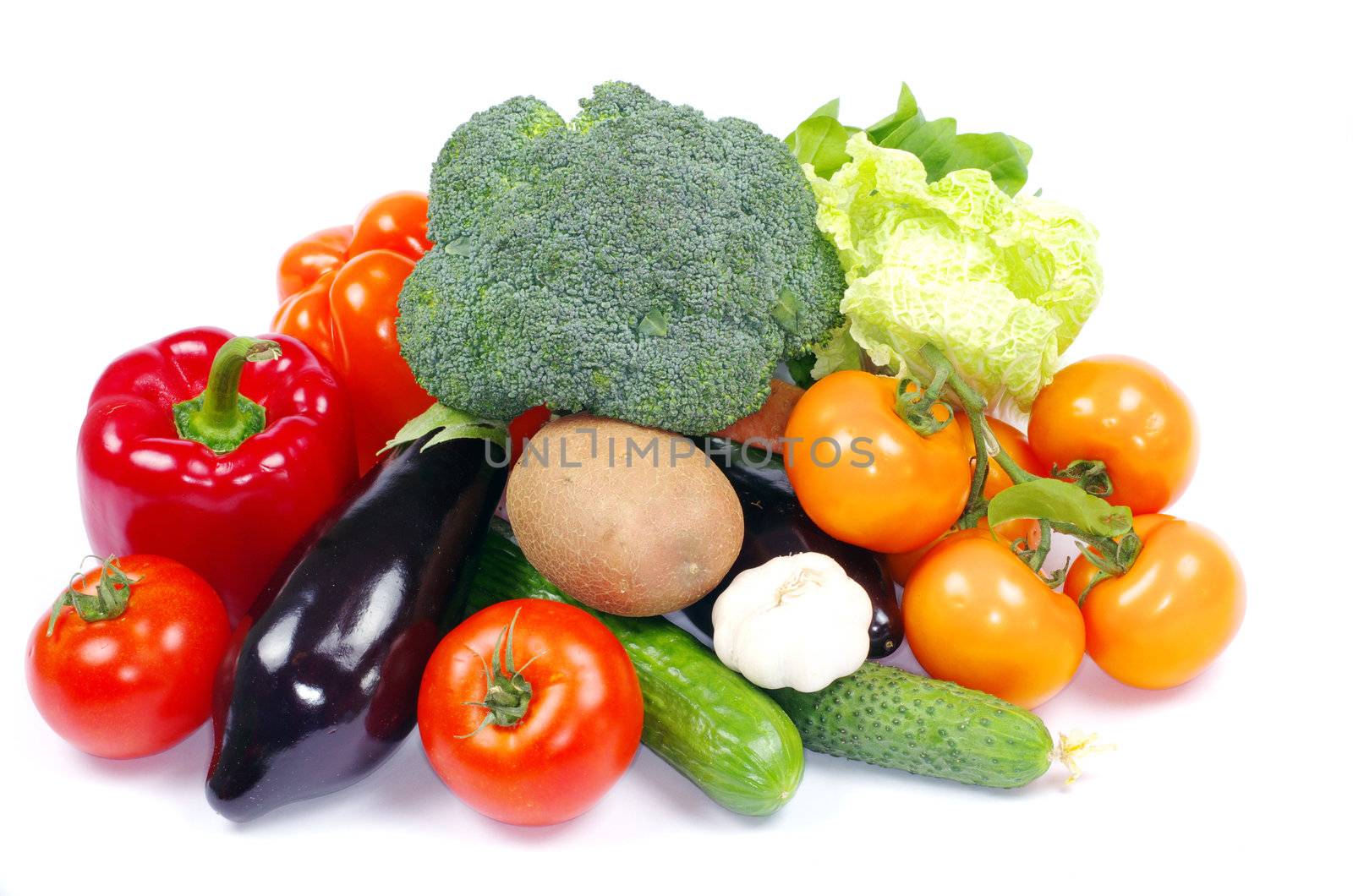 fresh vegetables on the white background