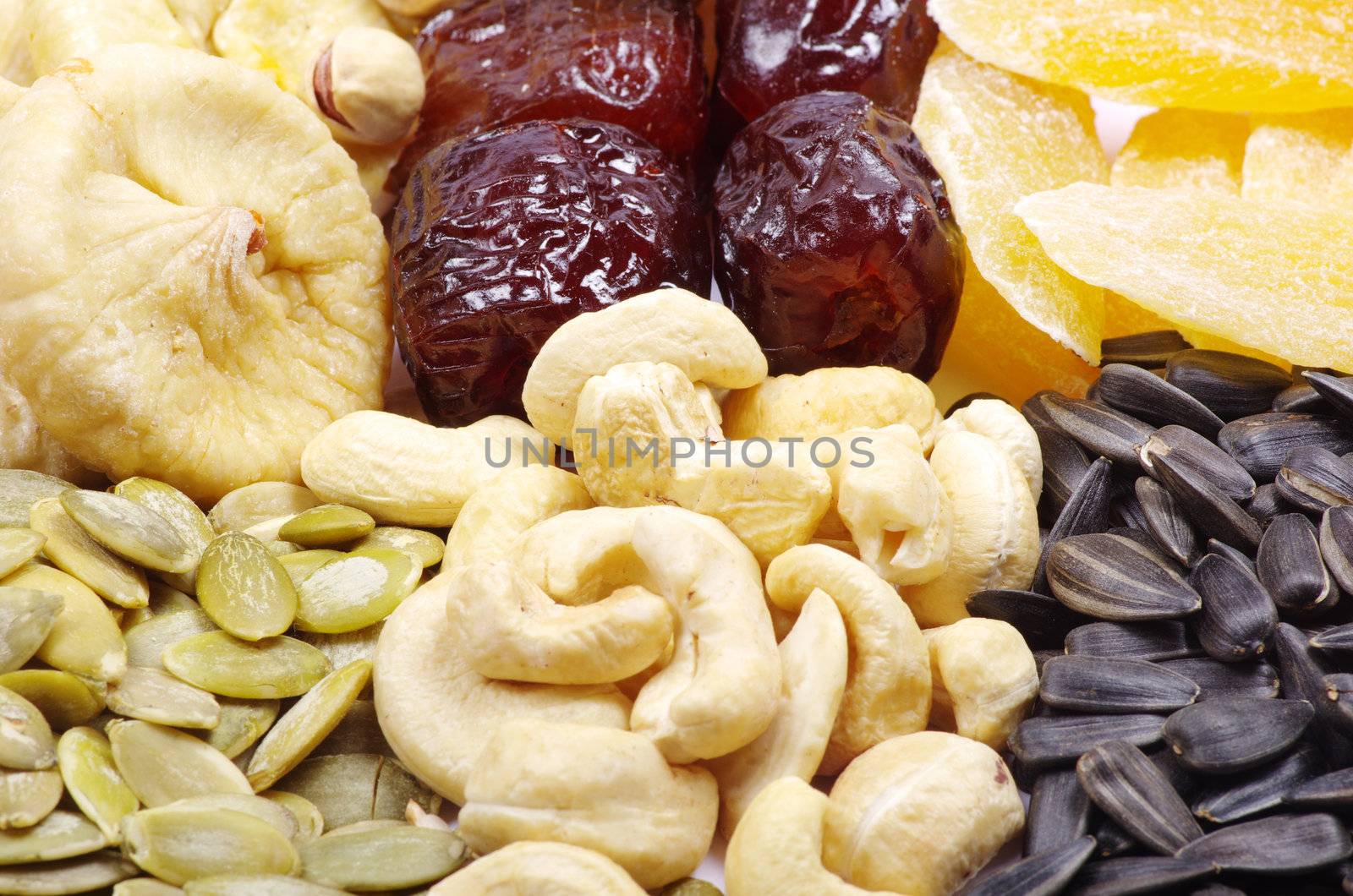 Background made of assorted dried fruits