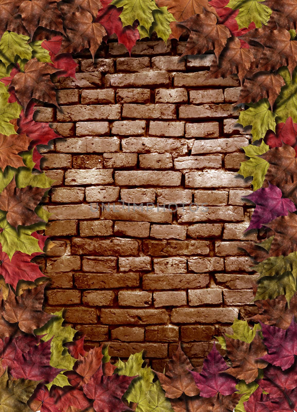 Red brick wall with woodbine  by rufous