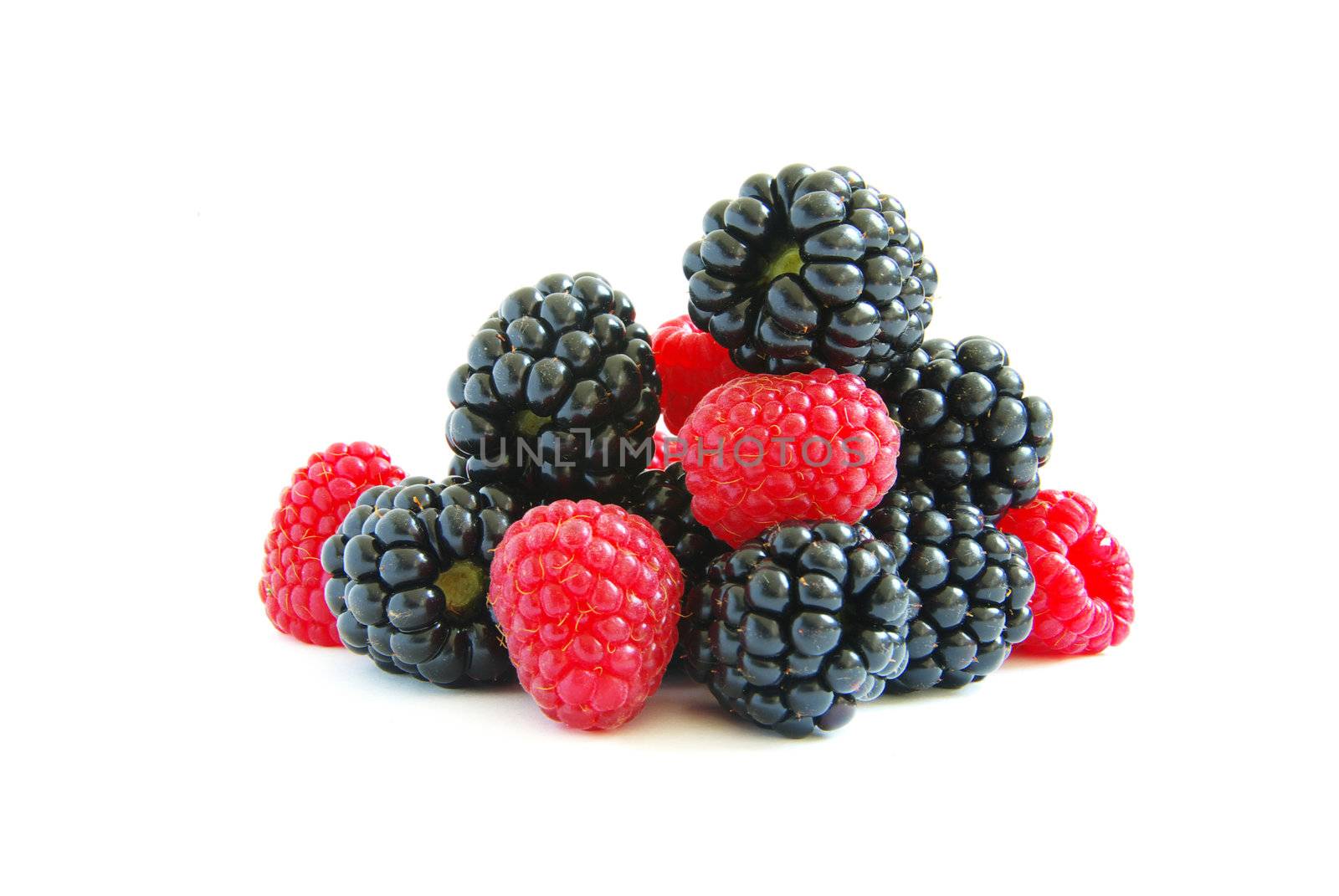raspberry and blackberry on  white isolated background