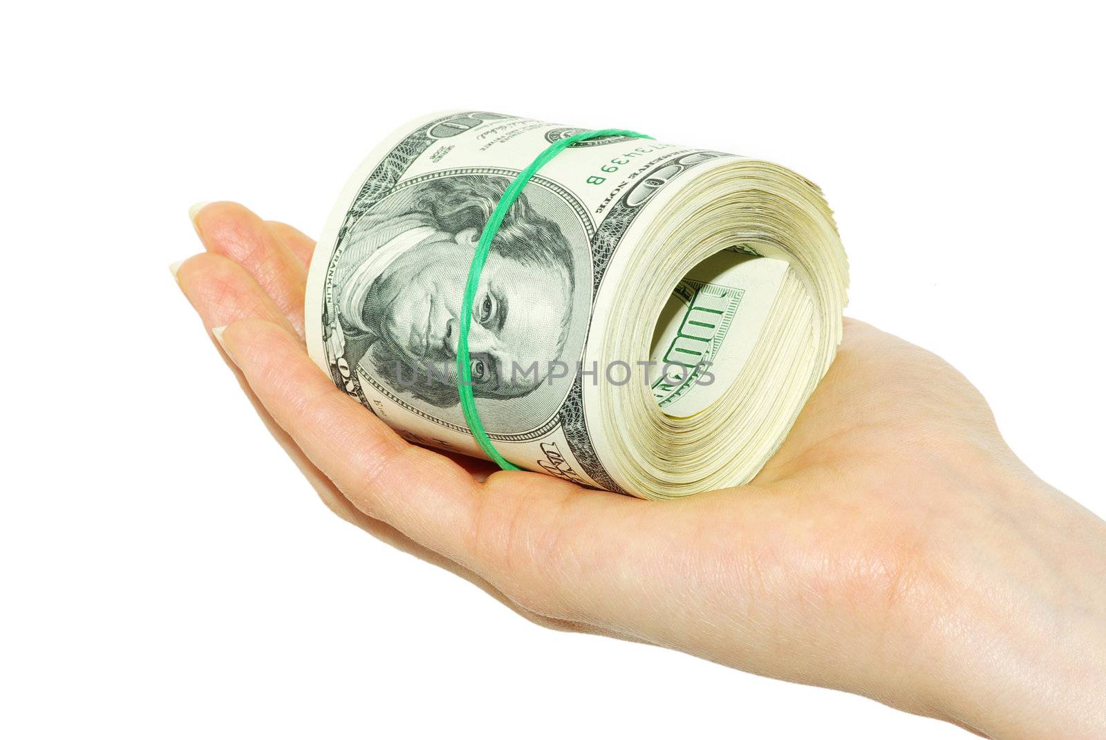 Hand with money isolated on white background