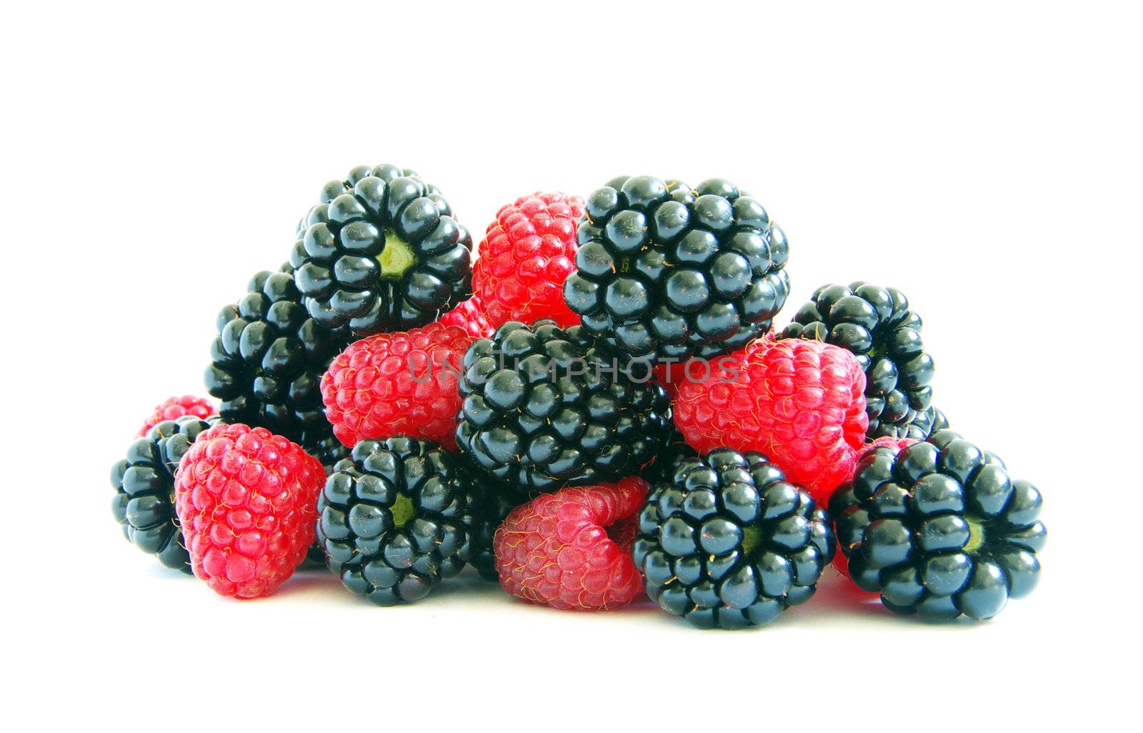 raspberry and blackberry on  white isolated background