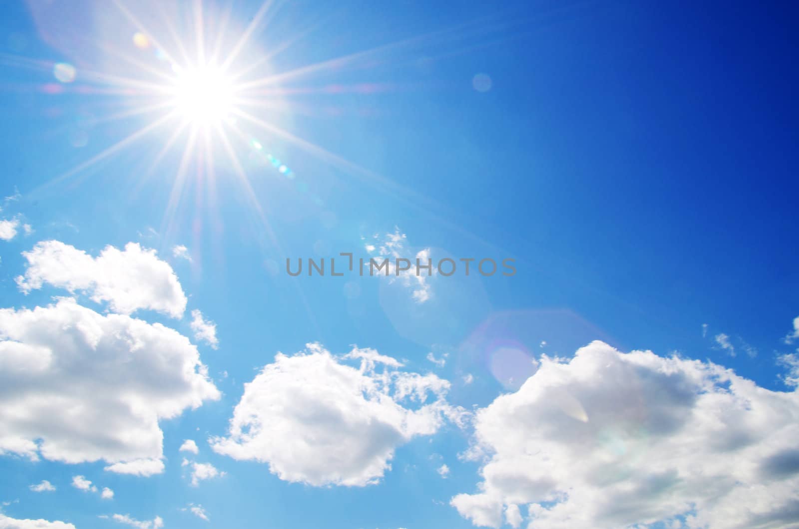 blue sky with clouds and sun